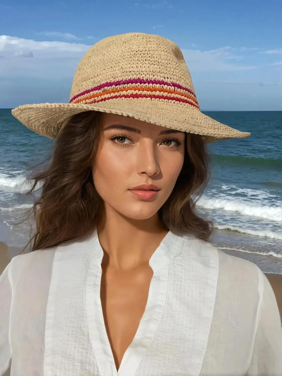 Frost Crocheted Raffia Fedora Sun Hat, Unisex, Made in Madagascar