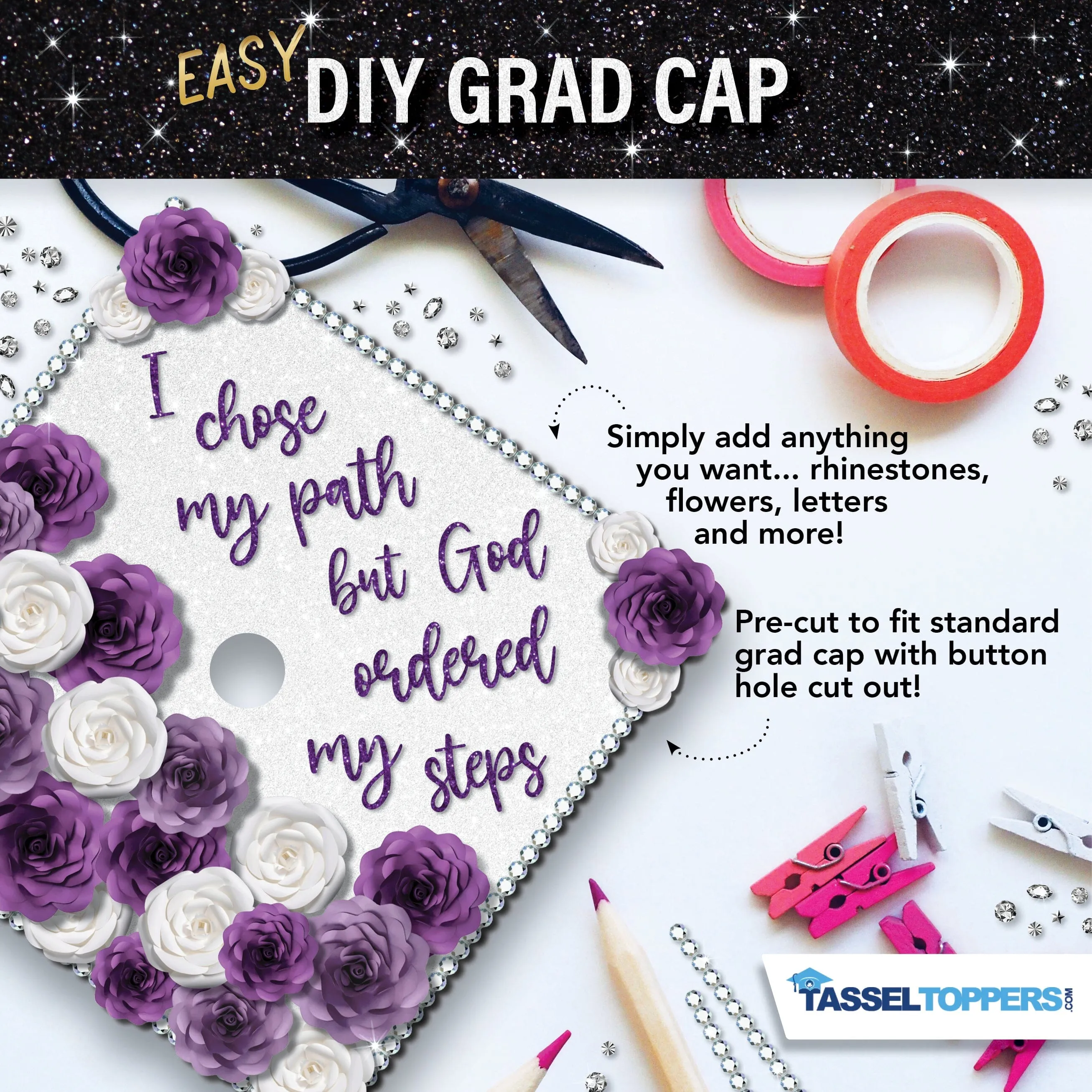 Glitter Heavyweight Premium Construction Card Stock for Grad Caps, 5 Sheets, DIY Grad Cap Decorations