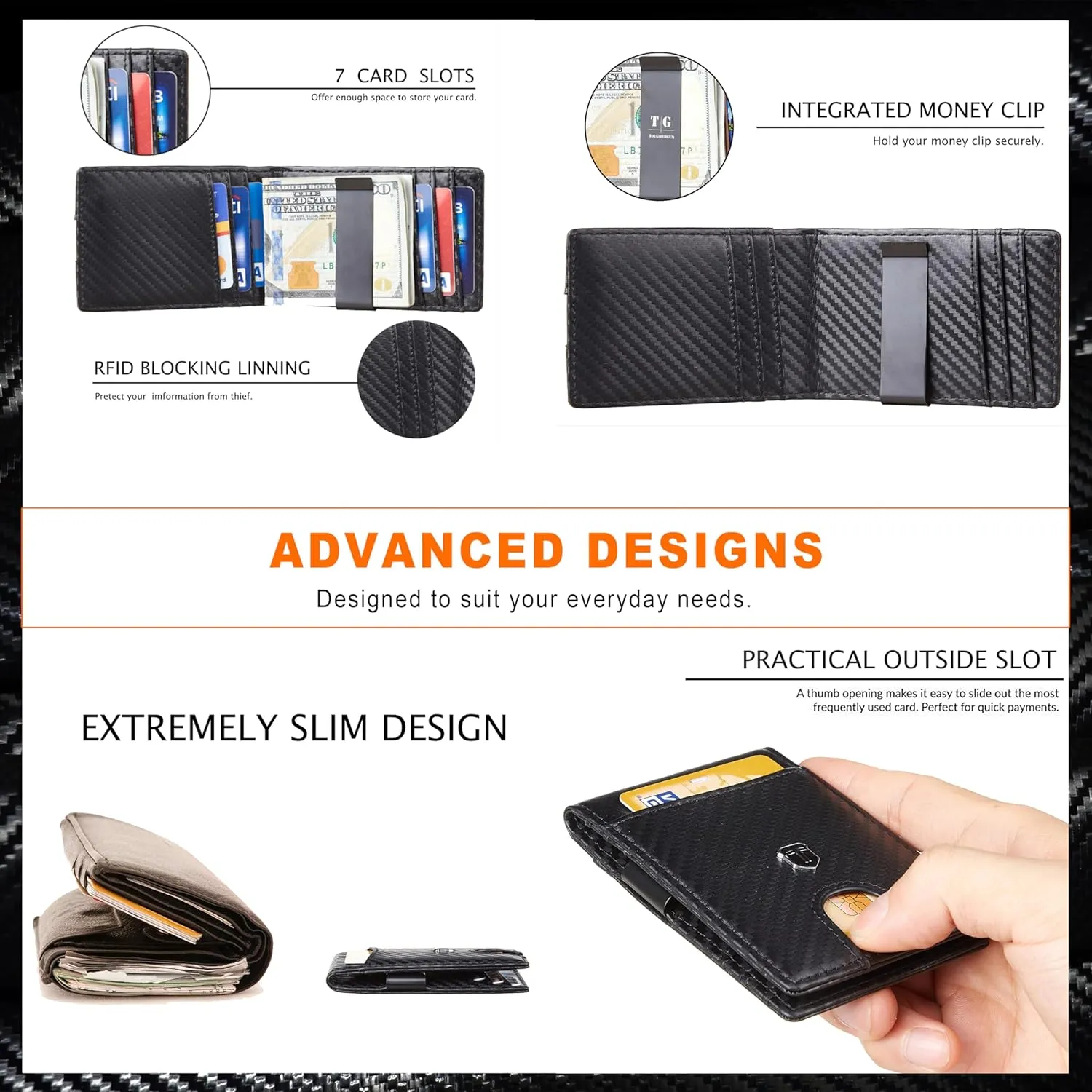Gostwo Slim Wallet for Men Minimalist Front Pocket Bifold Wallet ID Window Card Case with Money Clip Thin Credit Card Holder