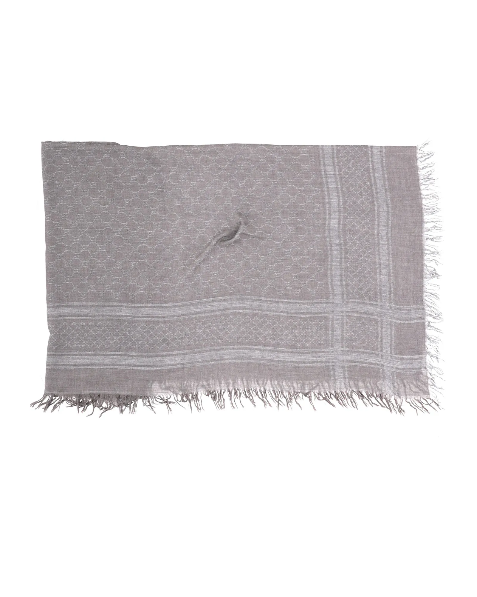 Gucci GG Monogram Diamante Cavendish Square Shawl in Beige Wool