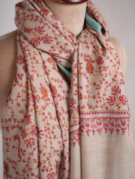 Hand Embroidered Allover Jali Motif Silver Pashmina Shawl