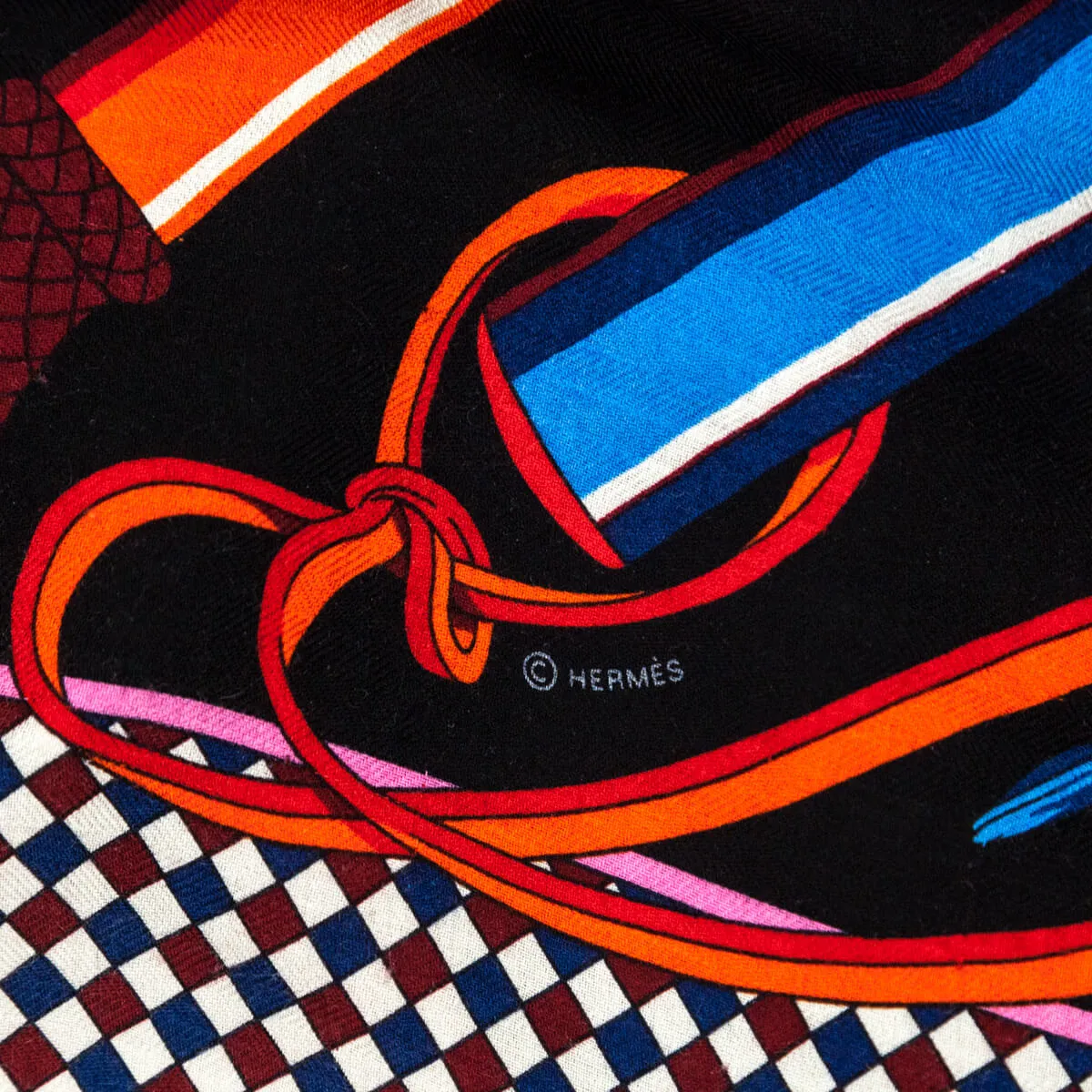 Hermes Black & Multicolor Cashmere Fouets et Badines Shawl 140