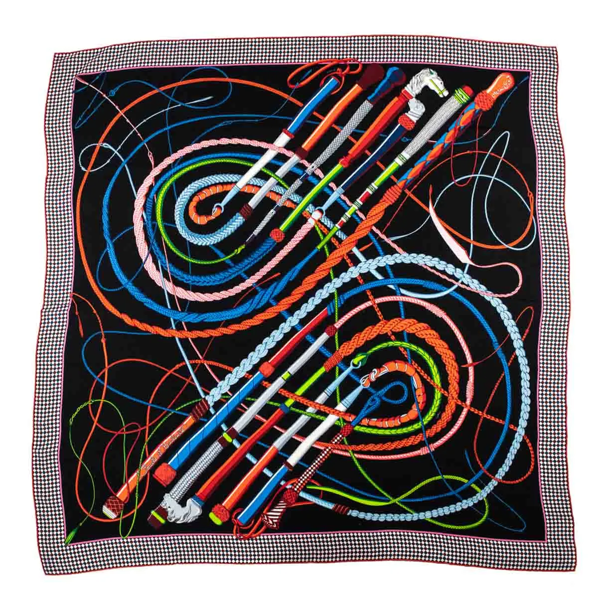 Hermes Black & Multicolor Cashmere Fouets et Badines Shawl 140