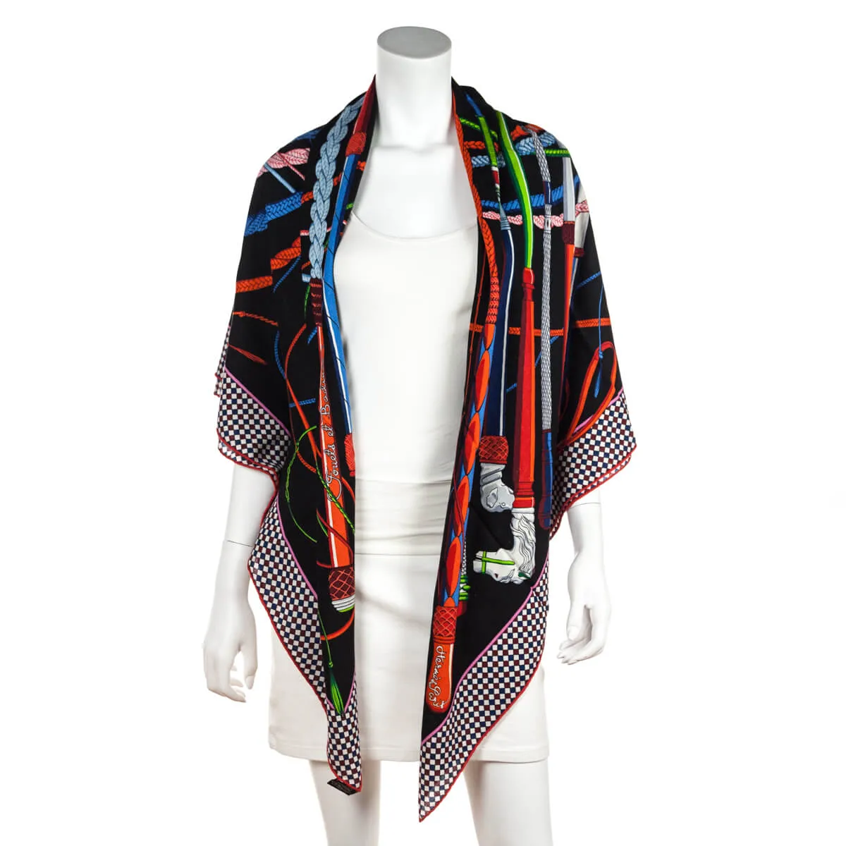 Hermes Black & Multicolor Cashmere Fouets et Badines Shawl 140