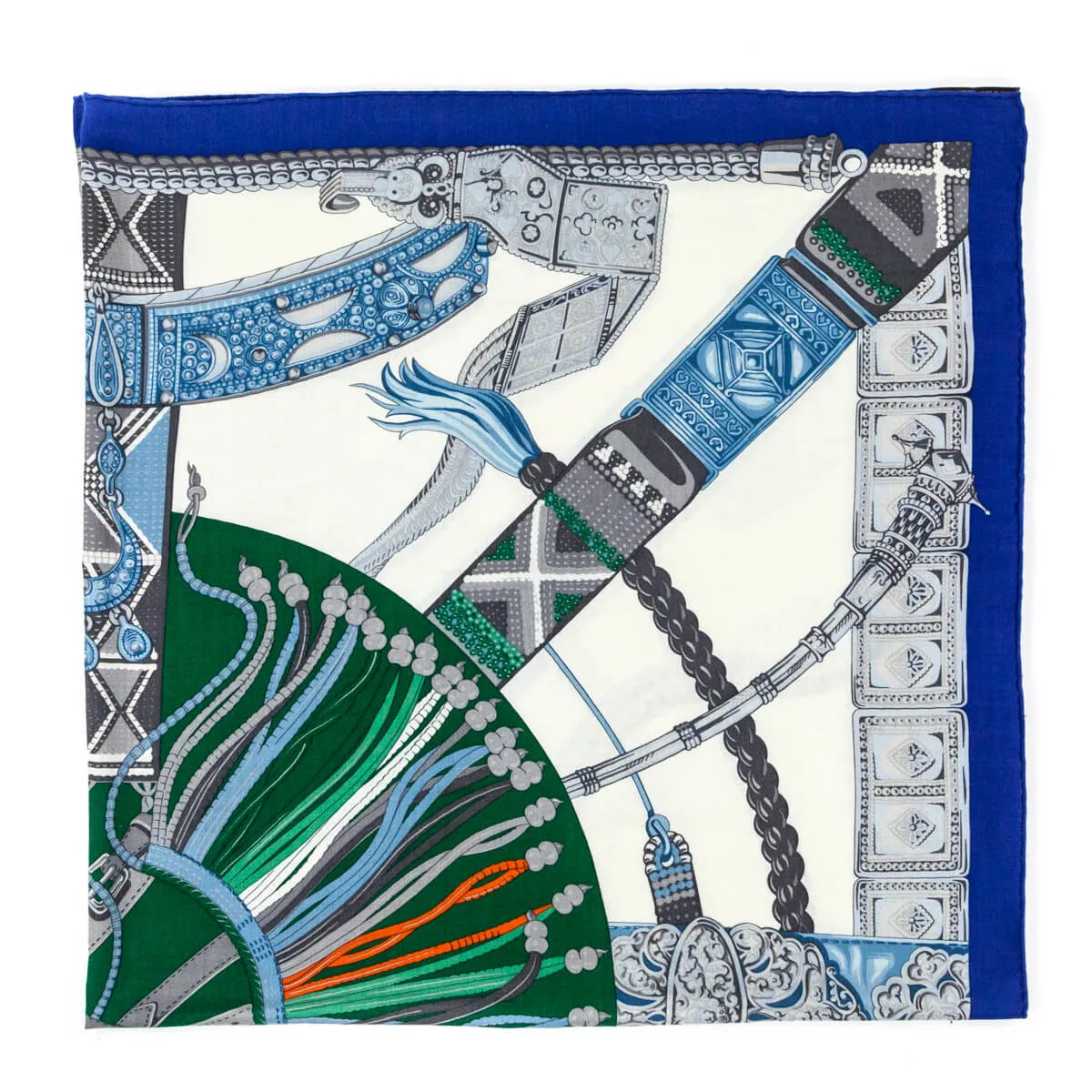 Hermes Blue & Green Cashmere Ceintures et Liens Shawl 140
