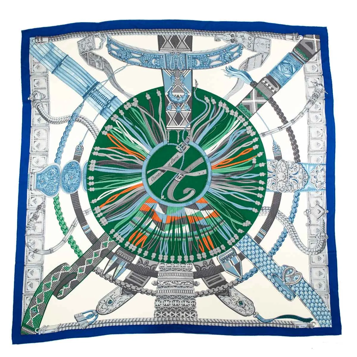 Hermes Blue & Green Cashmere Ceintures et Liens Shawl 140