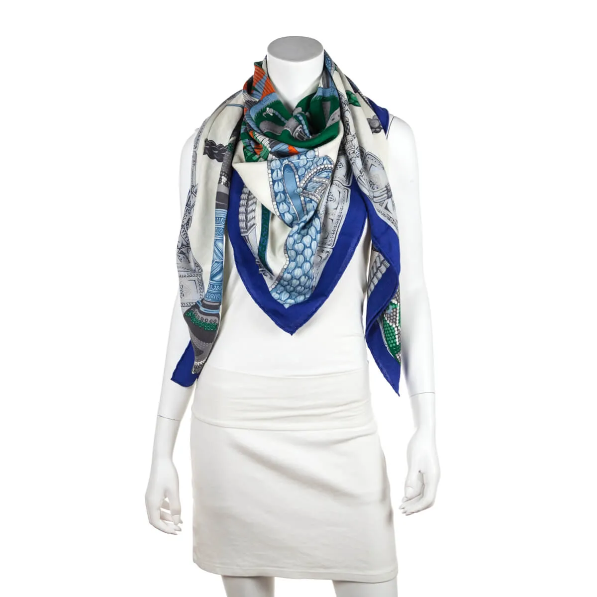 Hermes Blue & Green Cashmere Ceintures et Liens Shawl 140