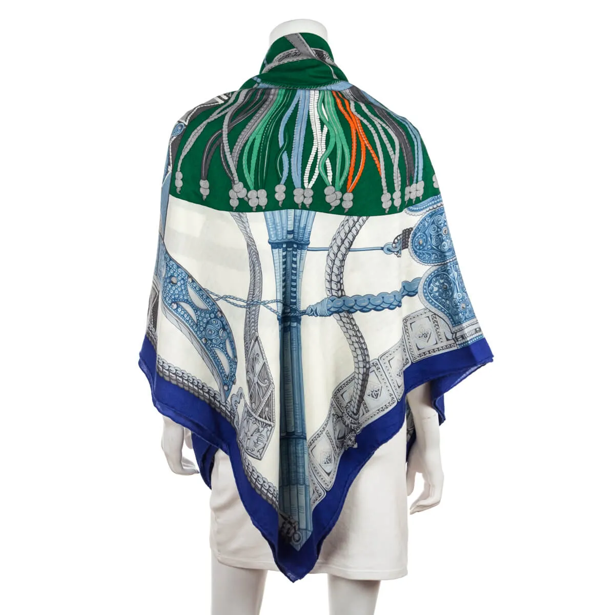 Hermes Blue & Green Cashmere Ceintures et Liens Shawl 140