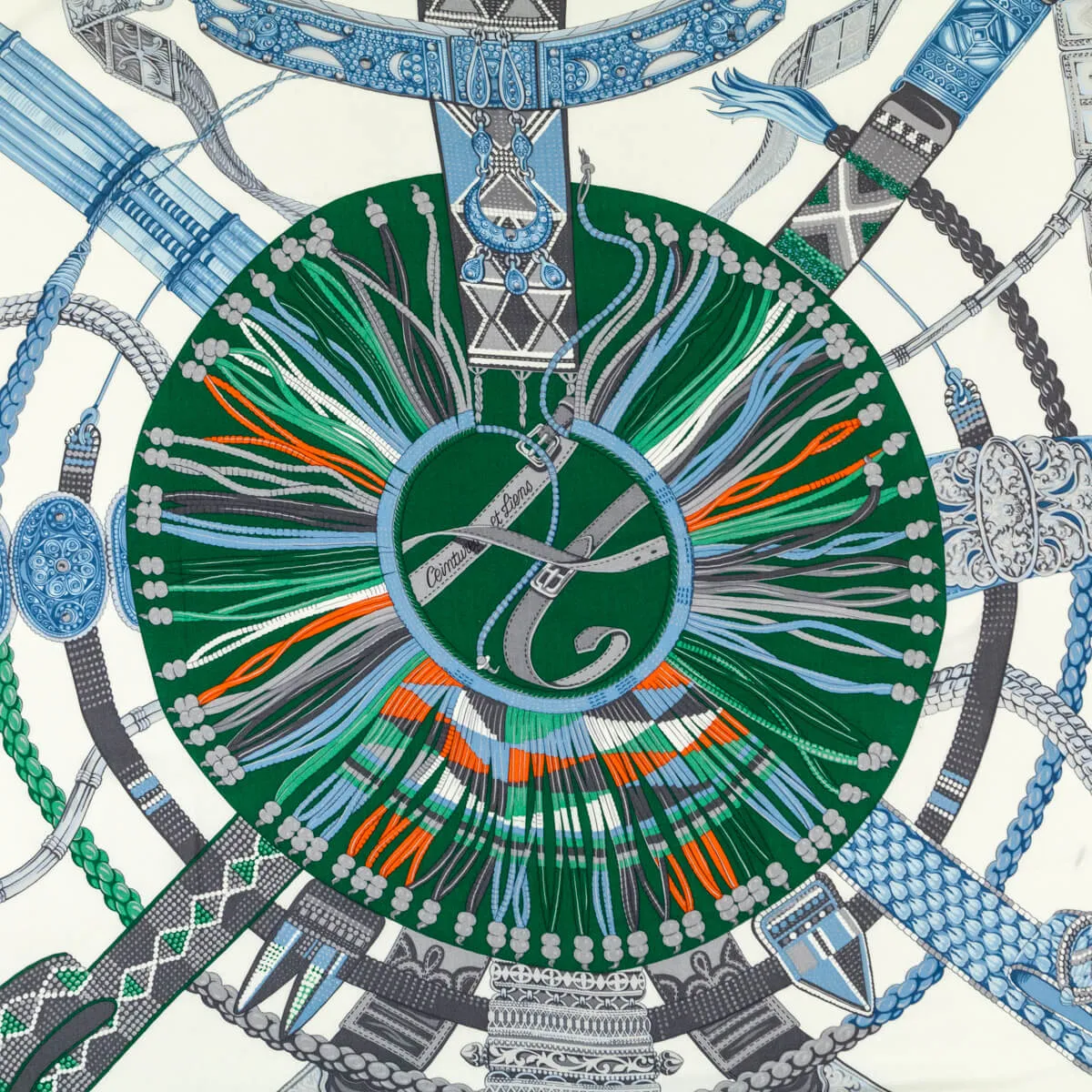 Hermes Blue & Green Cashmere Ceintures et Liens Shawl 140