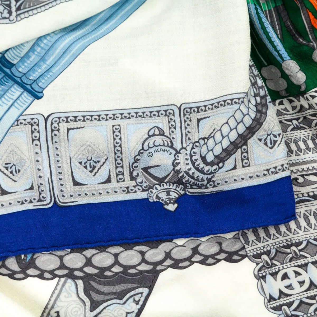 Hermes Blue & Green Cashmere Ceintures et Liens Shawl 140