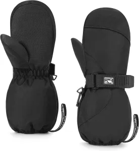 HIGHCAMP Kids Long Cuff Winter Gloves with Stay-on Strap Waterproof Mittens for Toddler Children Snow Ski