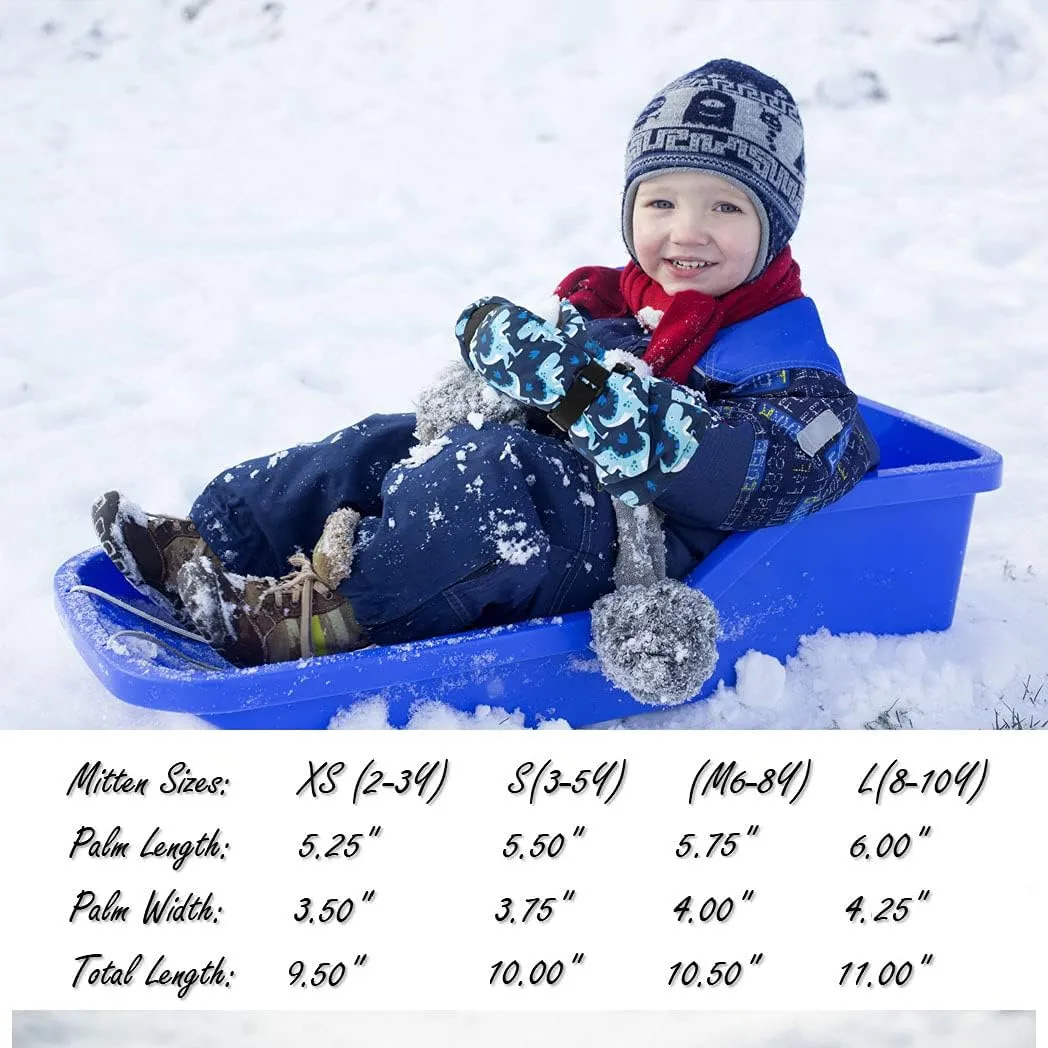 HIGHCAMP Kids Long Cuff Winter Gloves with Stay-on Strap Waterproof Mittens for Toddler Children Snow Ski