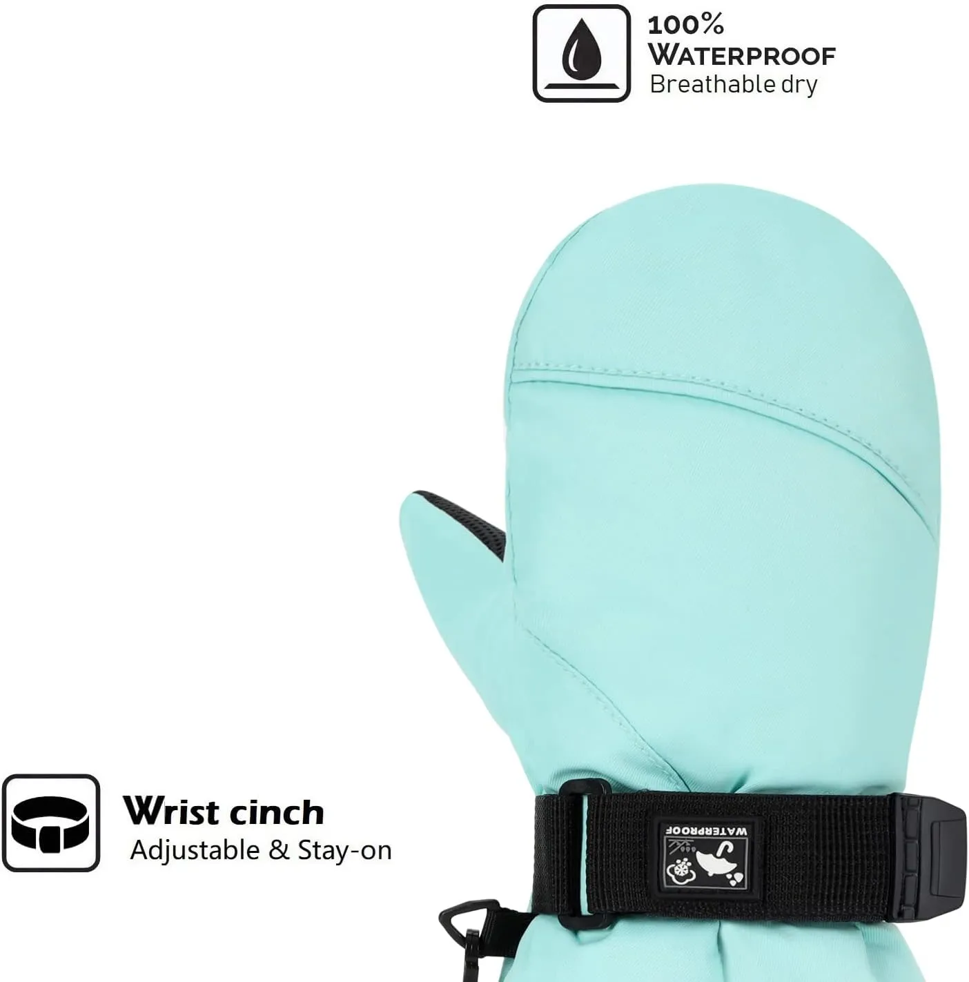 HIGHCAMP Kids Long Cuff Winter Gloves with Stay-on Strap Waterproof Mittens for Toddler Children Snow Ski