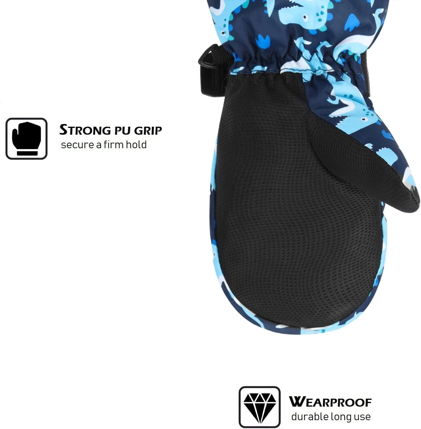 HIGHCAMP Kids Long Cuff Winter Gloves with Stay-on Strap Waterproof Mittens for Toddler Children Snow Ski