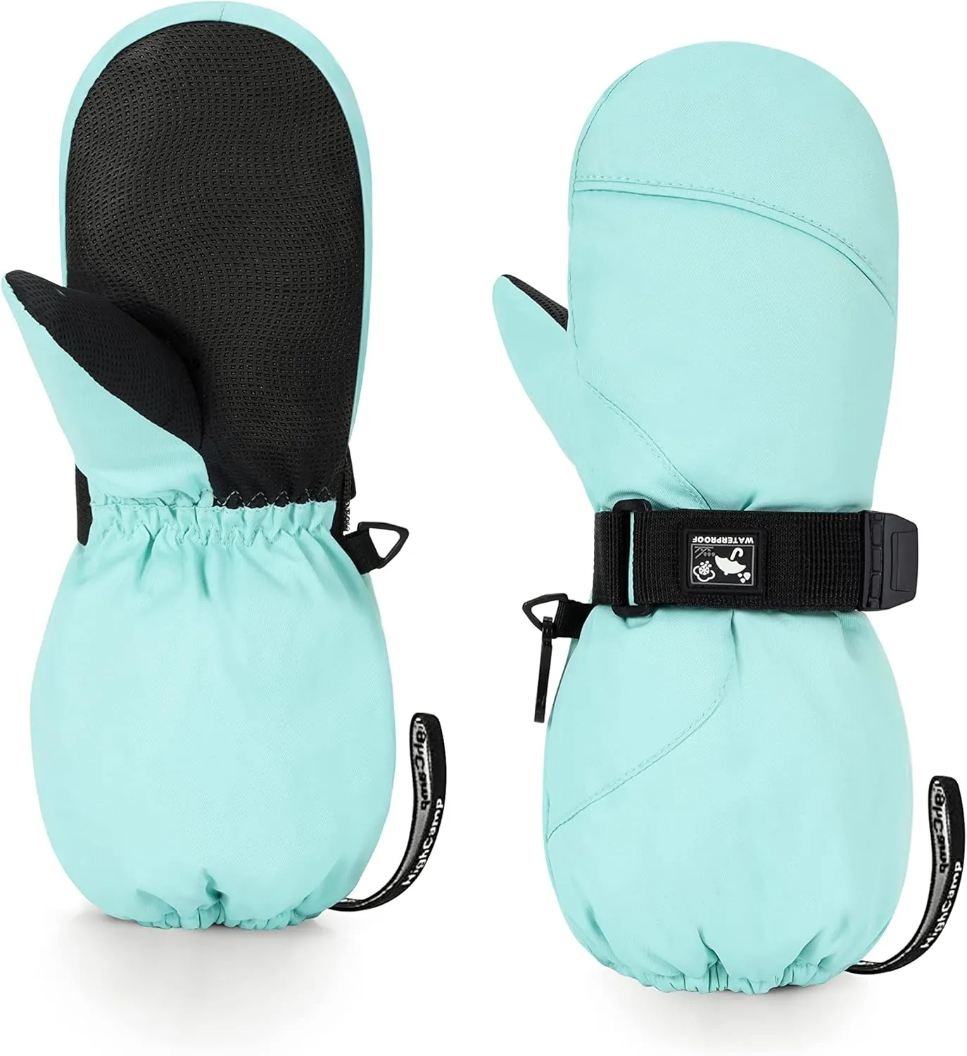 HIGHCAMP Kids Long Cuff Winter Gloves with Stay-on Strap Waterproof Mittens for Toddler Children Snow Ski
