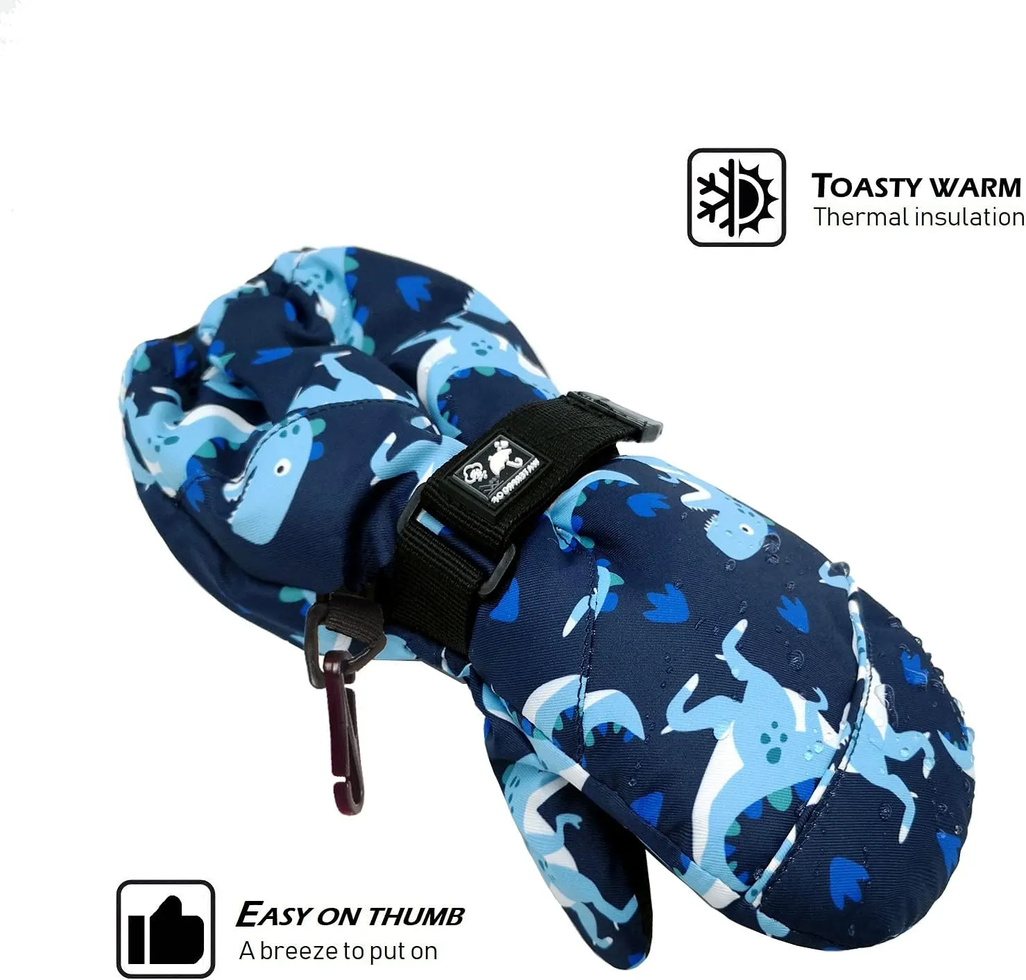 HIGHCAMP Kids Long Cuff Winter Gloves with Stay-on Strap Waterproof Mittens for Toddler Children Snow Ski