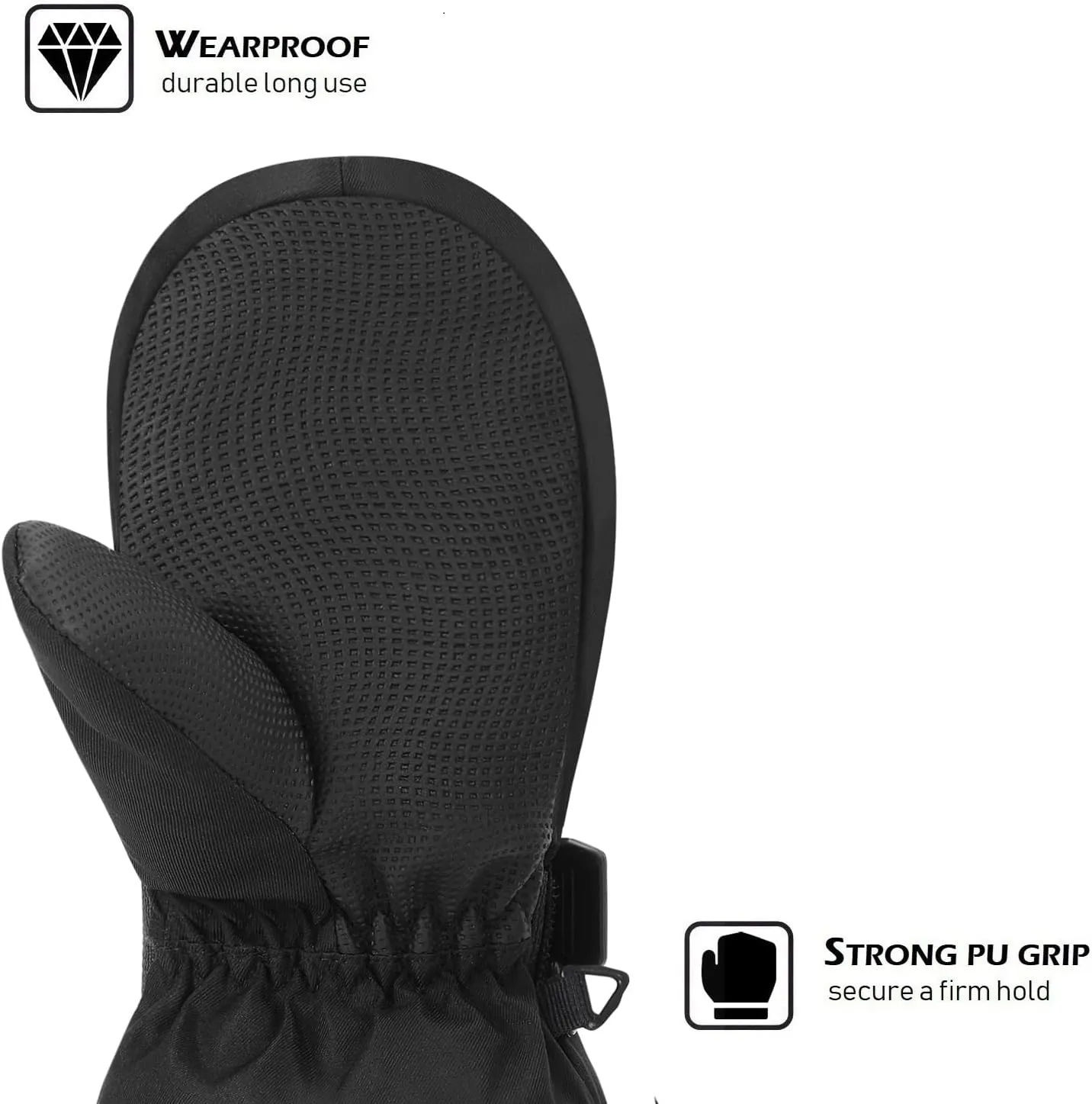 HIGHCAMP Kids Long Cuff Winter Gloves with Stay-on Strap Waterproof Mittens for Toddler Children Snow Ski