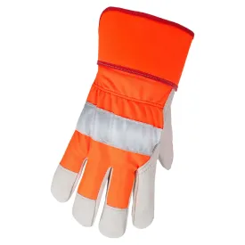Horizon Hi-Vis Cowhide Work Gloves – One-Piece Palm, Lined for Comfort, Reflective Knuckle, Rubberized Cuff, Durable, Safe, Ideal for Construction