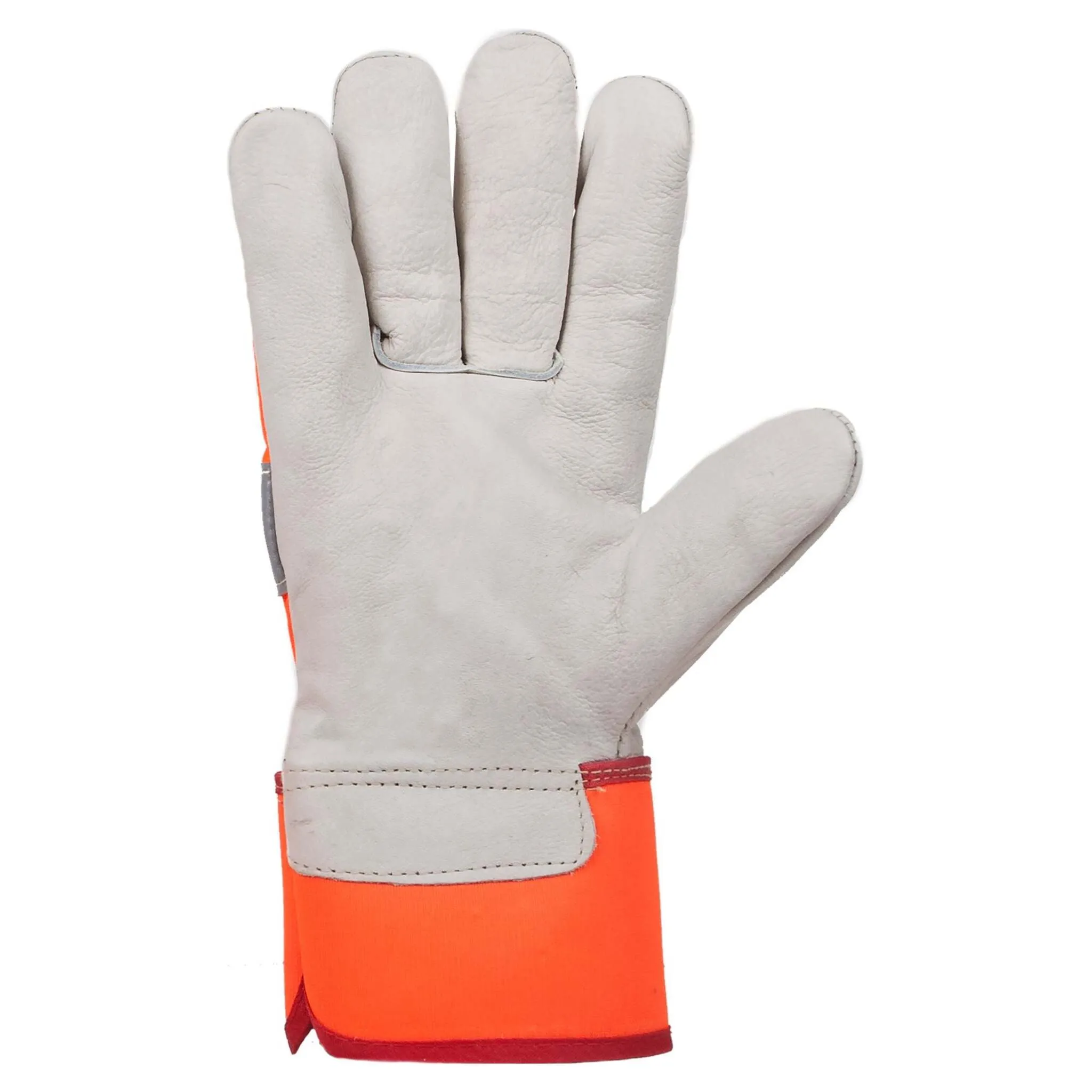 Horizon Hi-Vis Cowhide Work Gloves – One-Piece Palm, Lined for Comfort, Reflective Knuckle, Rubberized Cuff, Durable, Safe, Ideal for Construction