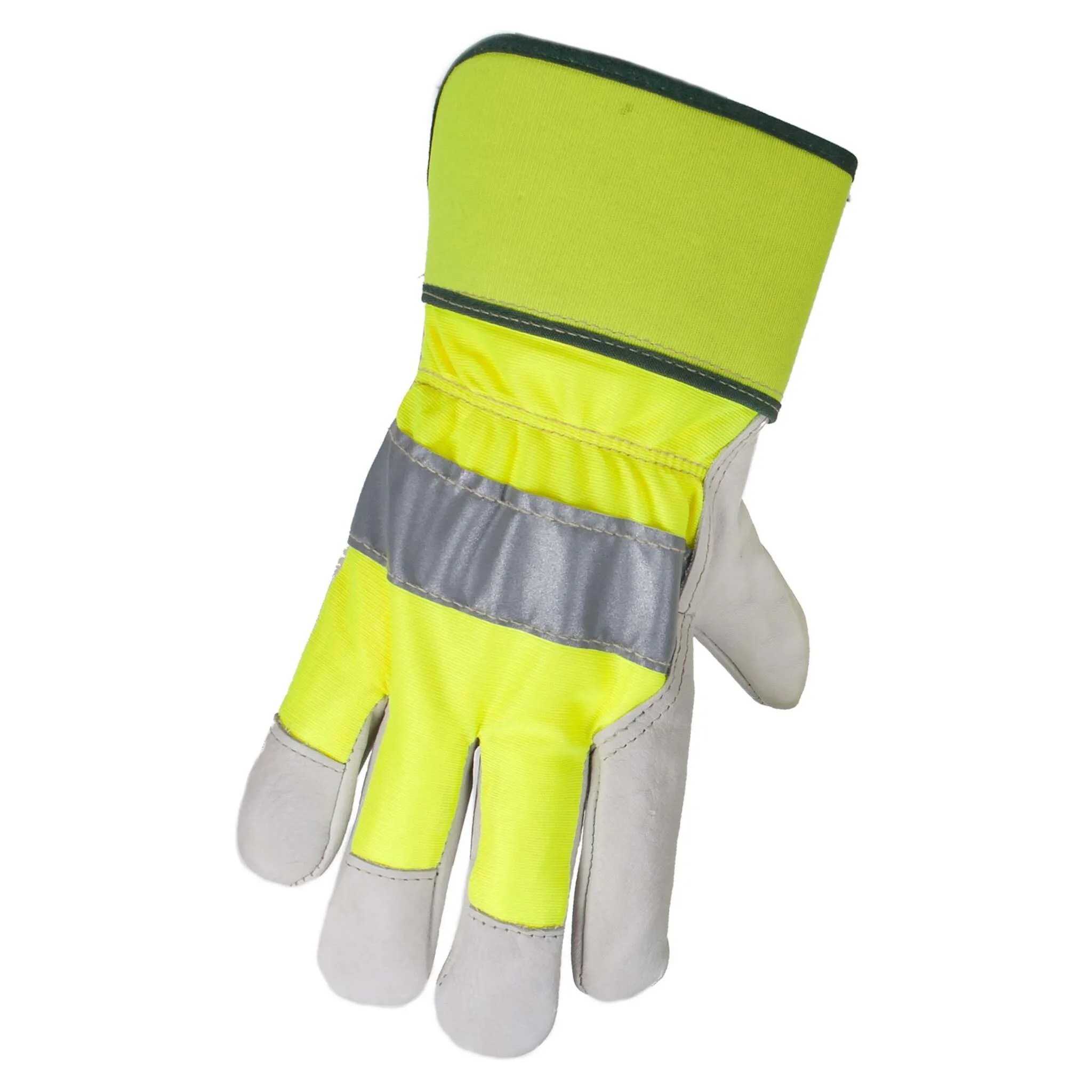 Horizon Hi-Vis Cowhide Work Gloves – One-Piece Palm, Lined for Comfort, Reflective Knuckle, Rubberized Cuff, Durable, Safe, Ideal for Construction