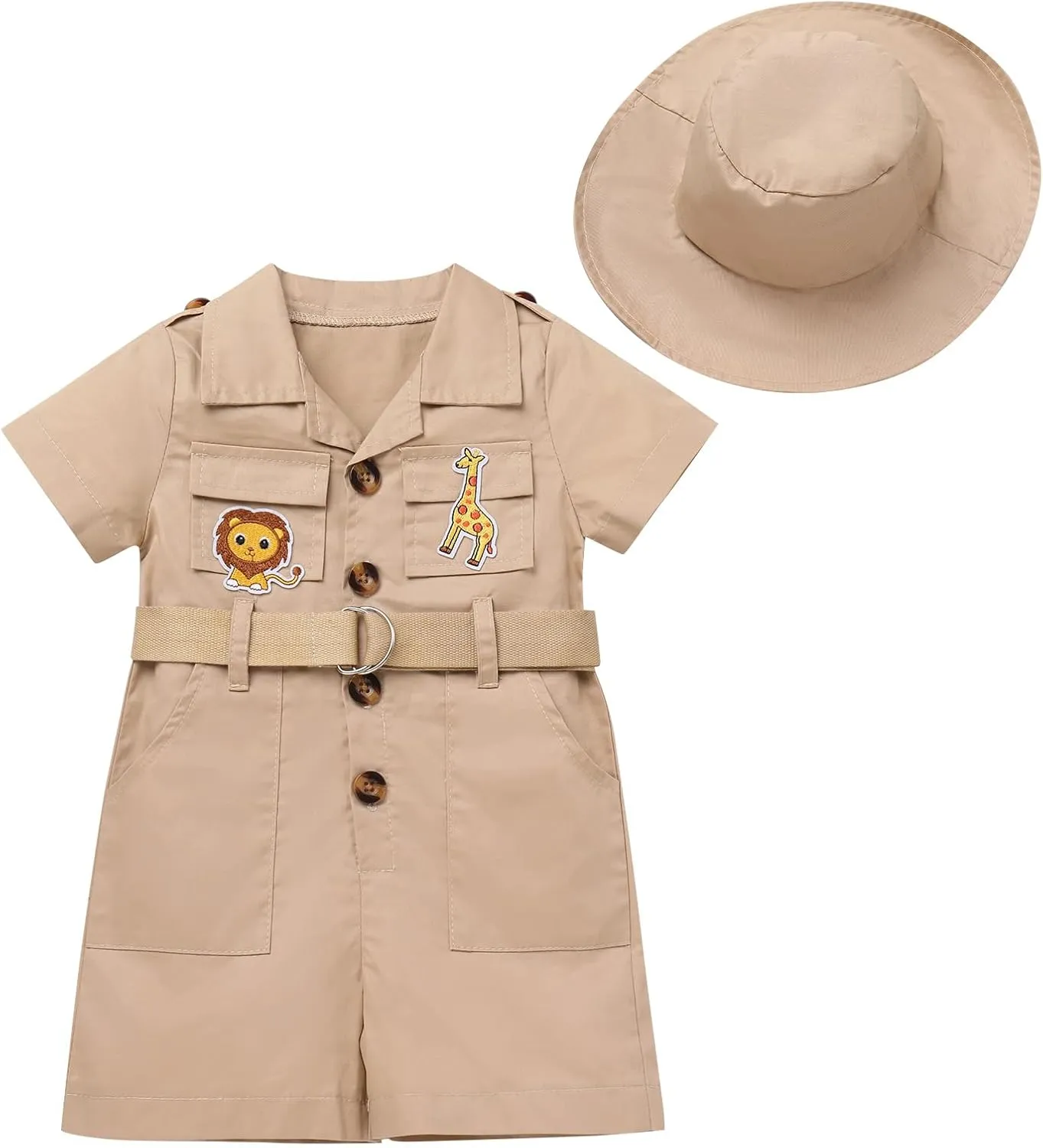 IDOPIP Girl Jungle Safari Outfit Wild Birthday Romper Hat Jumpsuit Birthday Party Clothes Overall Shorts Photo Shoot Bodysuit