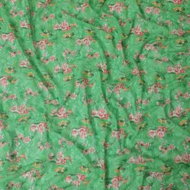 Kelly green Premium pure cotton voile fabric with multicolor print having embroidery and sequins in floral design-D13245