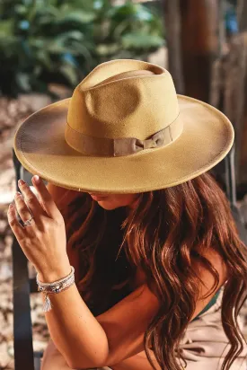 Khaki Ribbon Bow Fedora Hat