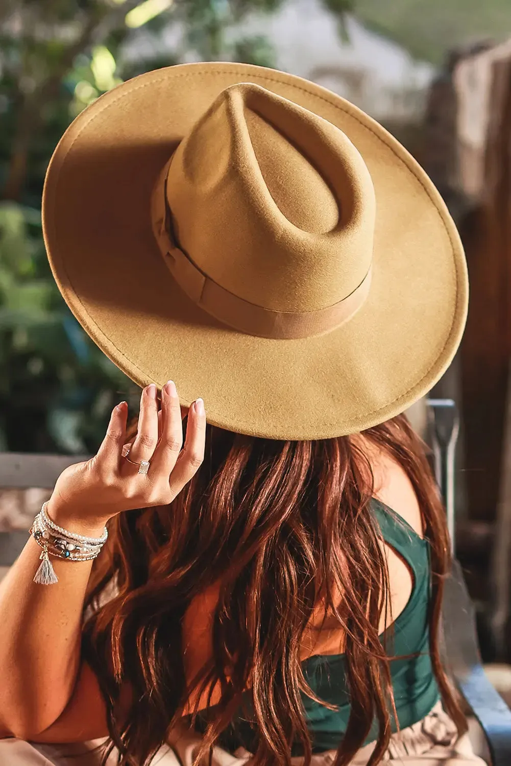 Khaki Ribbon Bow Fedora Hat
