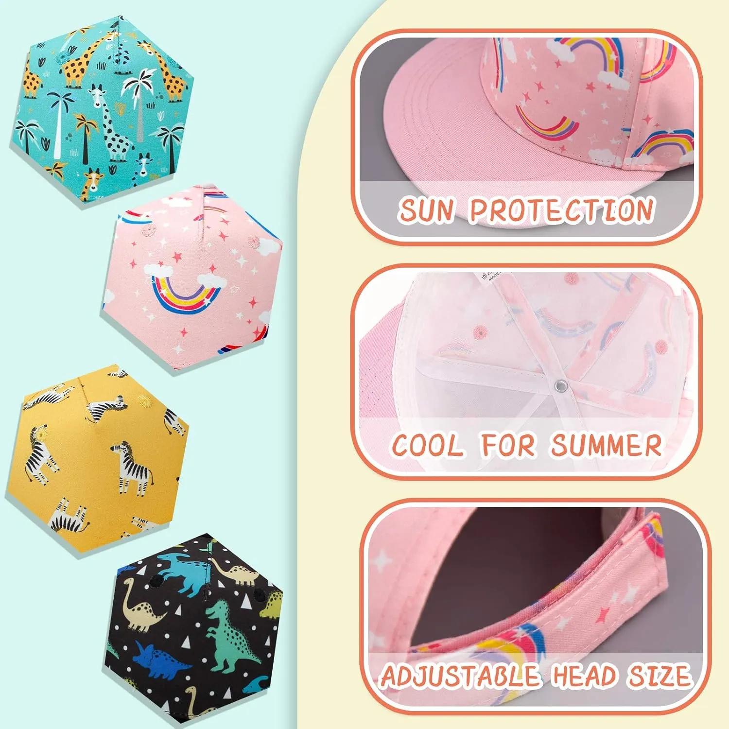 Kids Boy Girl Baseball Cap Baby Sun Hat Adjustable Toddler Trucker Hats with Flat Brim for Summer Outdoor