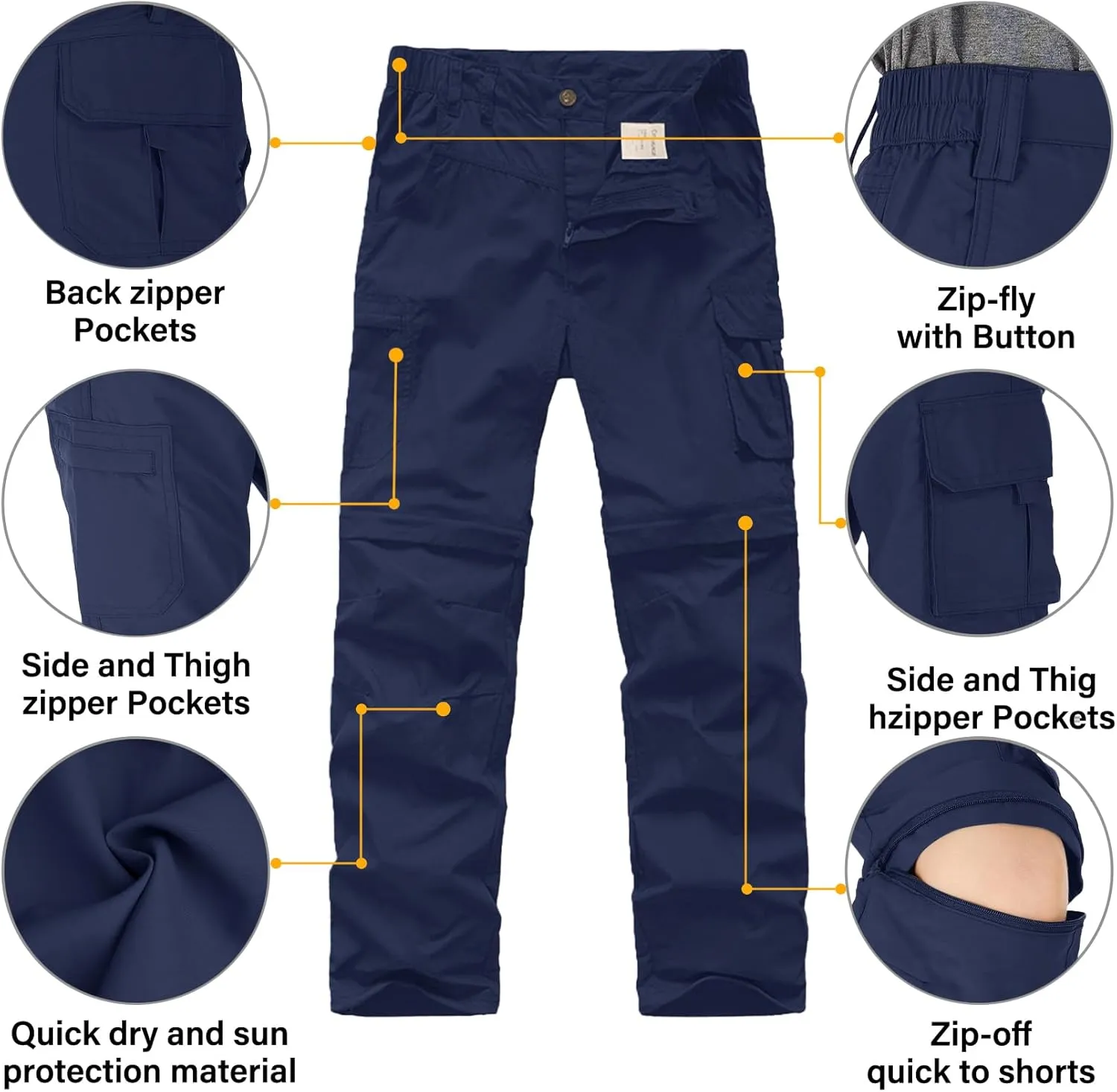 Kids' Cargo Pants, Boy's Casual Outdoor Quick Dry Waterproof Hiking Climbing Convertible Trousers