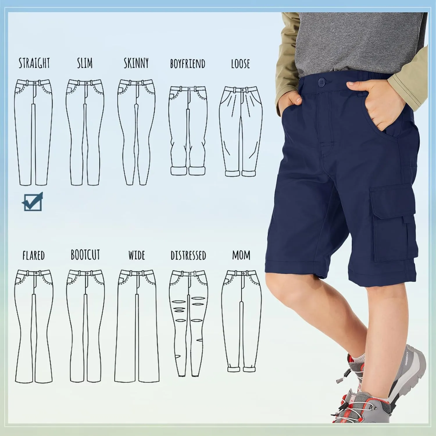 Kids' Cargo Pants, Boy's Casual Outdoor Quick Dry Waterproof Hiking Climbing Convertible Trousers