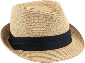 Kids Fedora-Sun-Hat Short Brim Trilby Summer Beach Straw Hat for Boys Girls (for 3-5Y, 5-7Y)