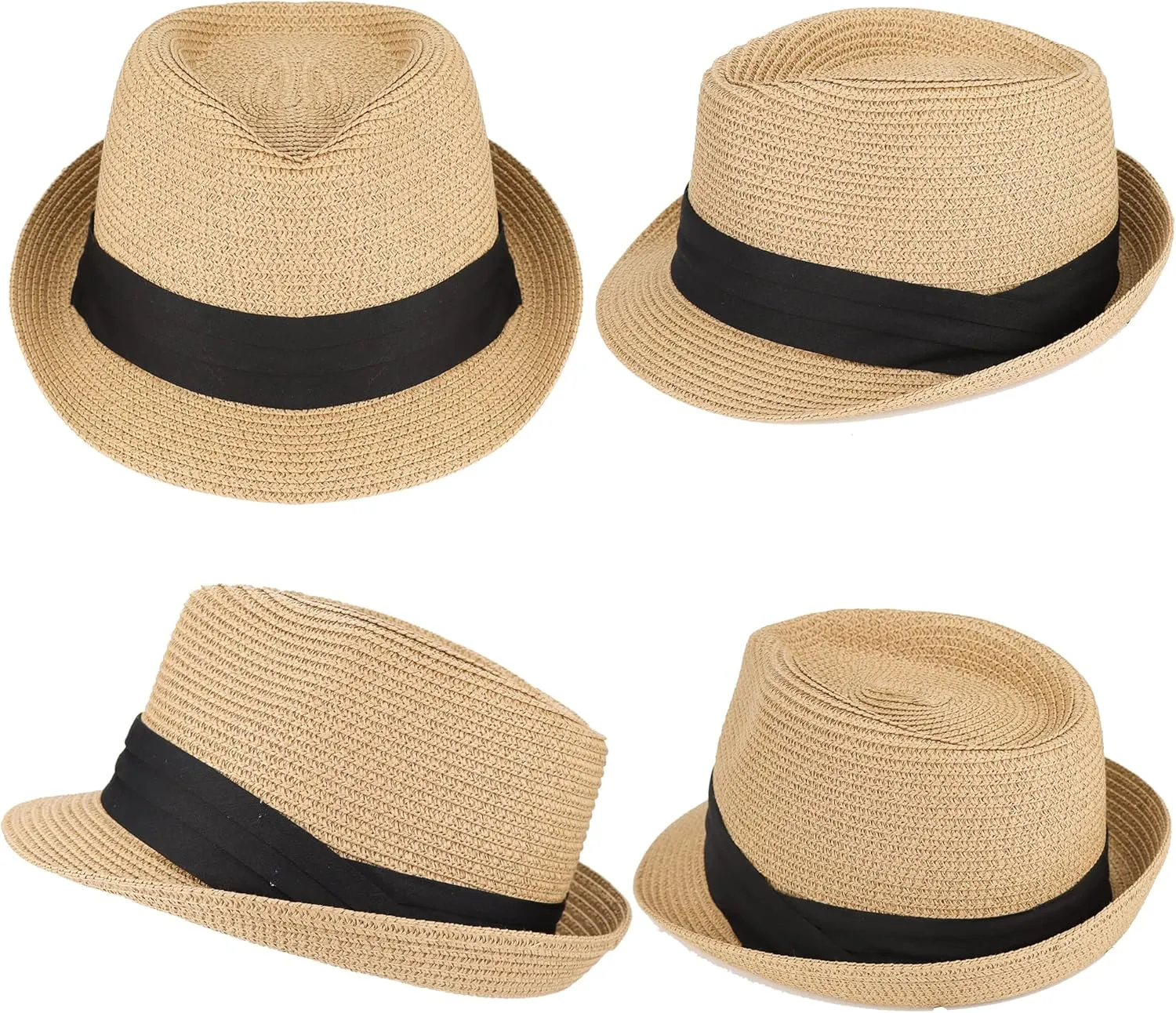 Kids Fedora-Sun-Hat Short Brim Trilby Summer Beach Straw Hat for Boys Girls (for 3-5Y, 5-7Y)