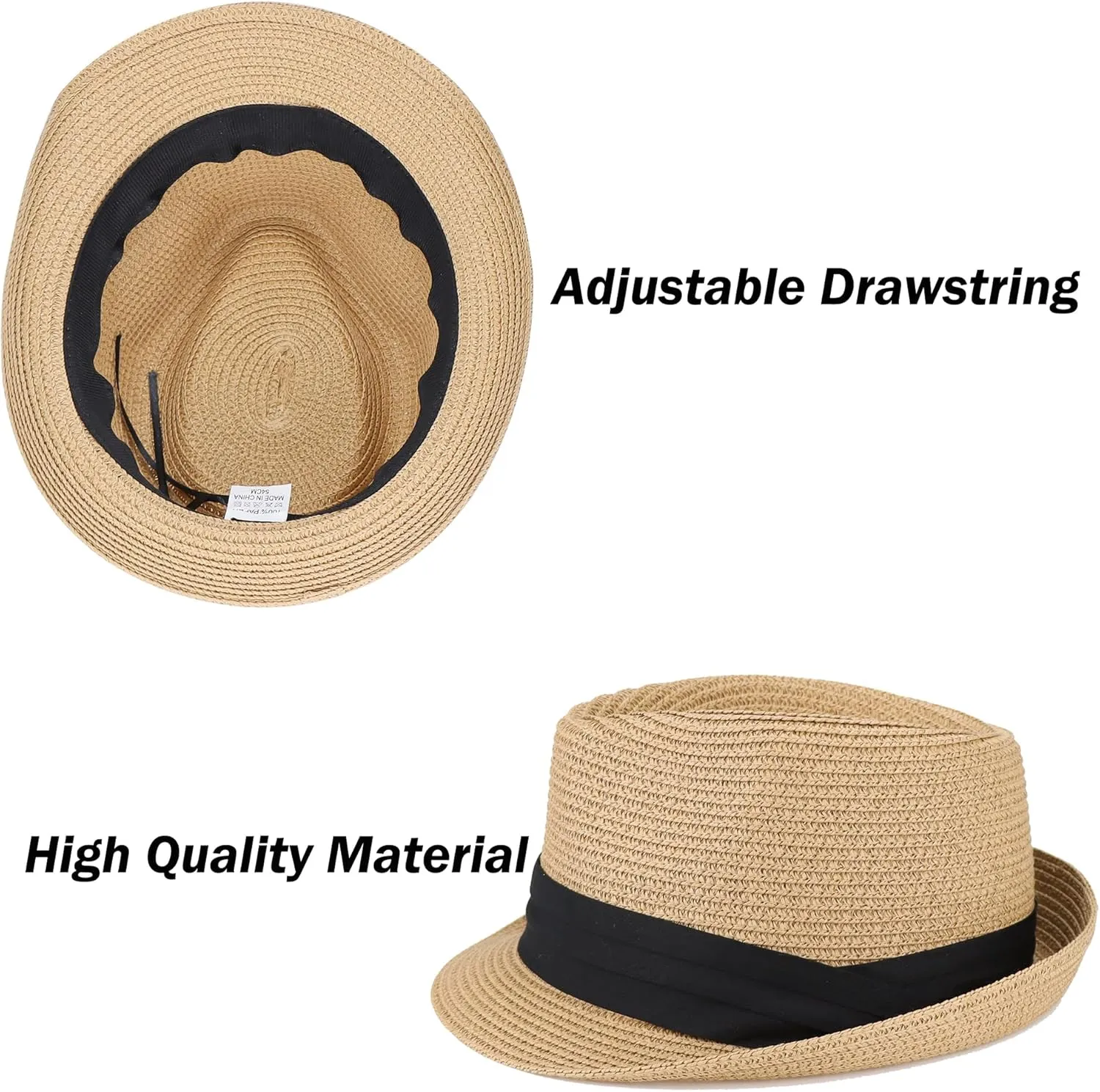 Kids Fedora-Sun-Hat Short Brim Trilby Summer Beach Straw Hat for Boys Girls (for 3-5Y, 5-7Y)