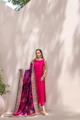 Malook - Inayat - Silk - Shocking pink - 3 Piece