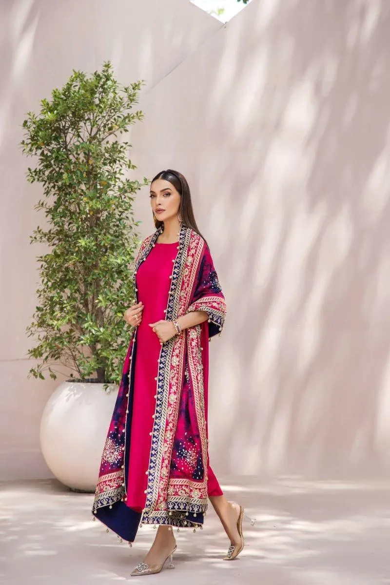 Malook - Inayat - Silk - Shocking pink - 3 Piece