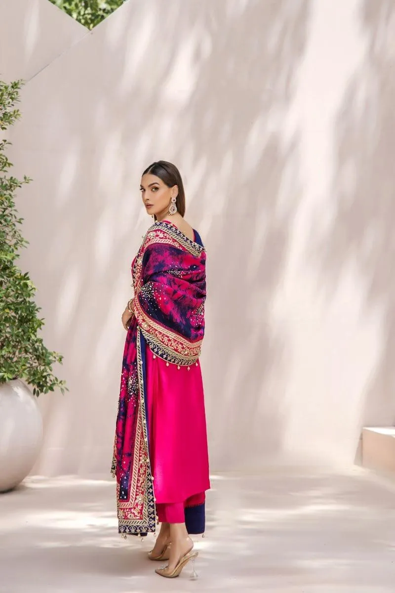 Malook - Inayat - Silk - Shocking pink - 3 Piece