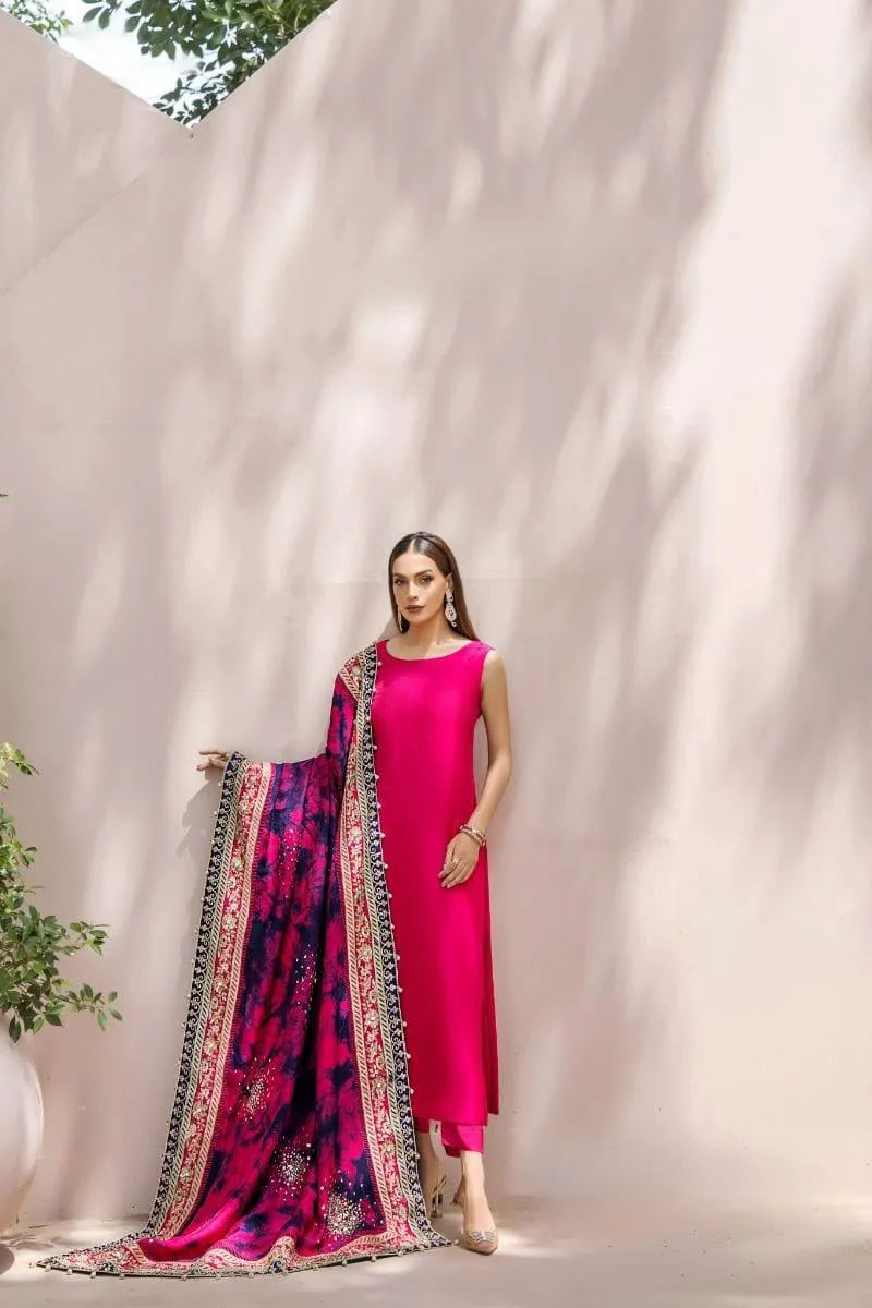 Malook - Inayat - Silk - Shocking pink - 3 Piece
