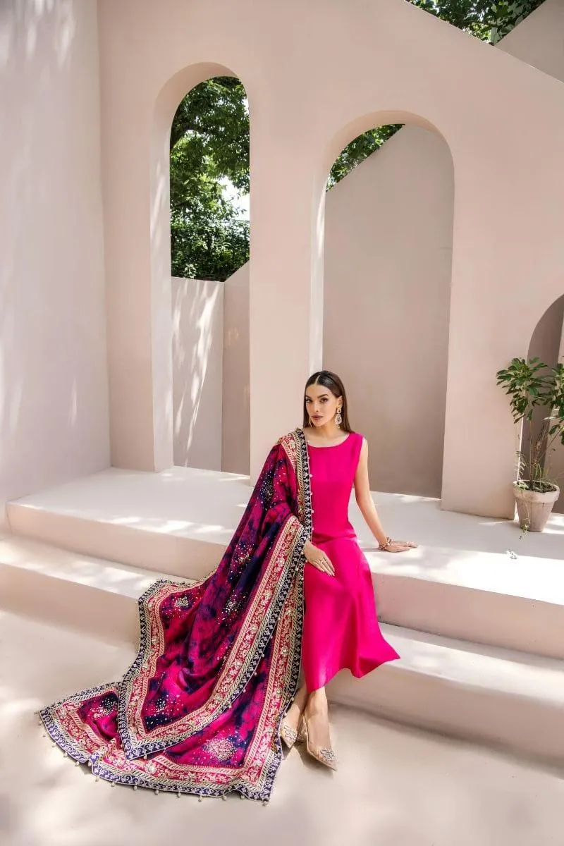 Malook - Inayat - Silk - Shocking pink - 3 Piece