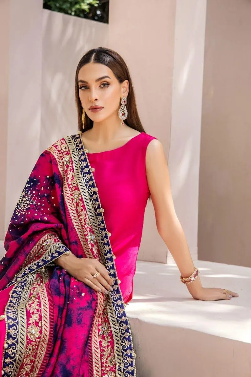 Malook - Inayat - Silk - Shocking pink - 3 Piece