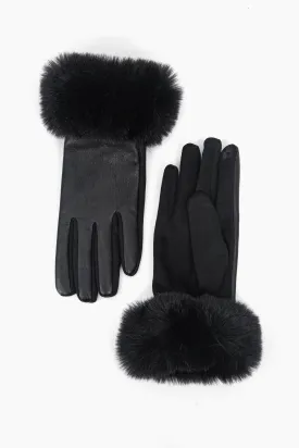 Maya Faux Fur Cuff Gloves - Black, PU