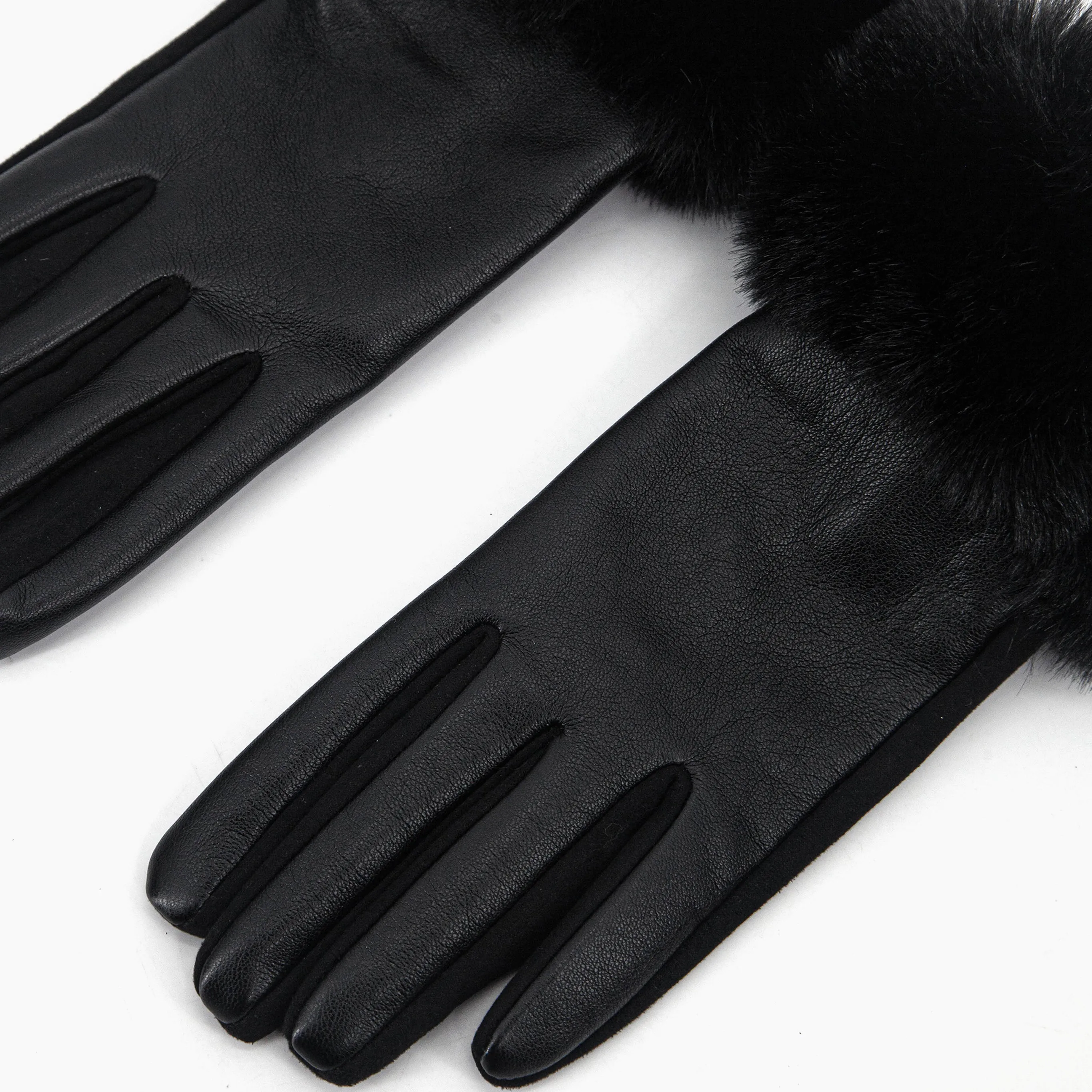 Maya Faux Fur Cuff Gloves - Black, PU