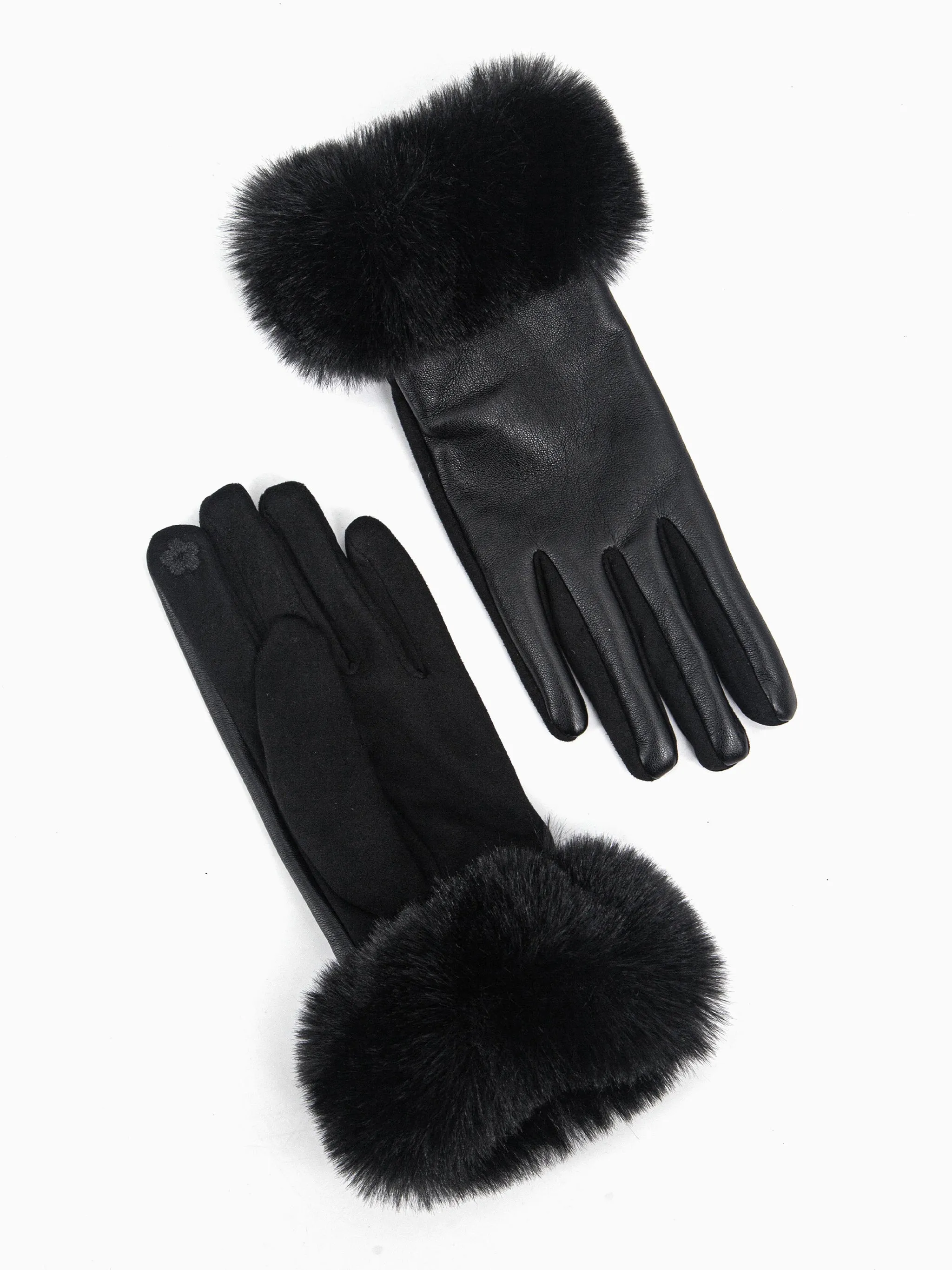 Maya Faux Fur Cuff Gloves - Black, PU