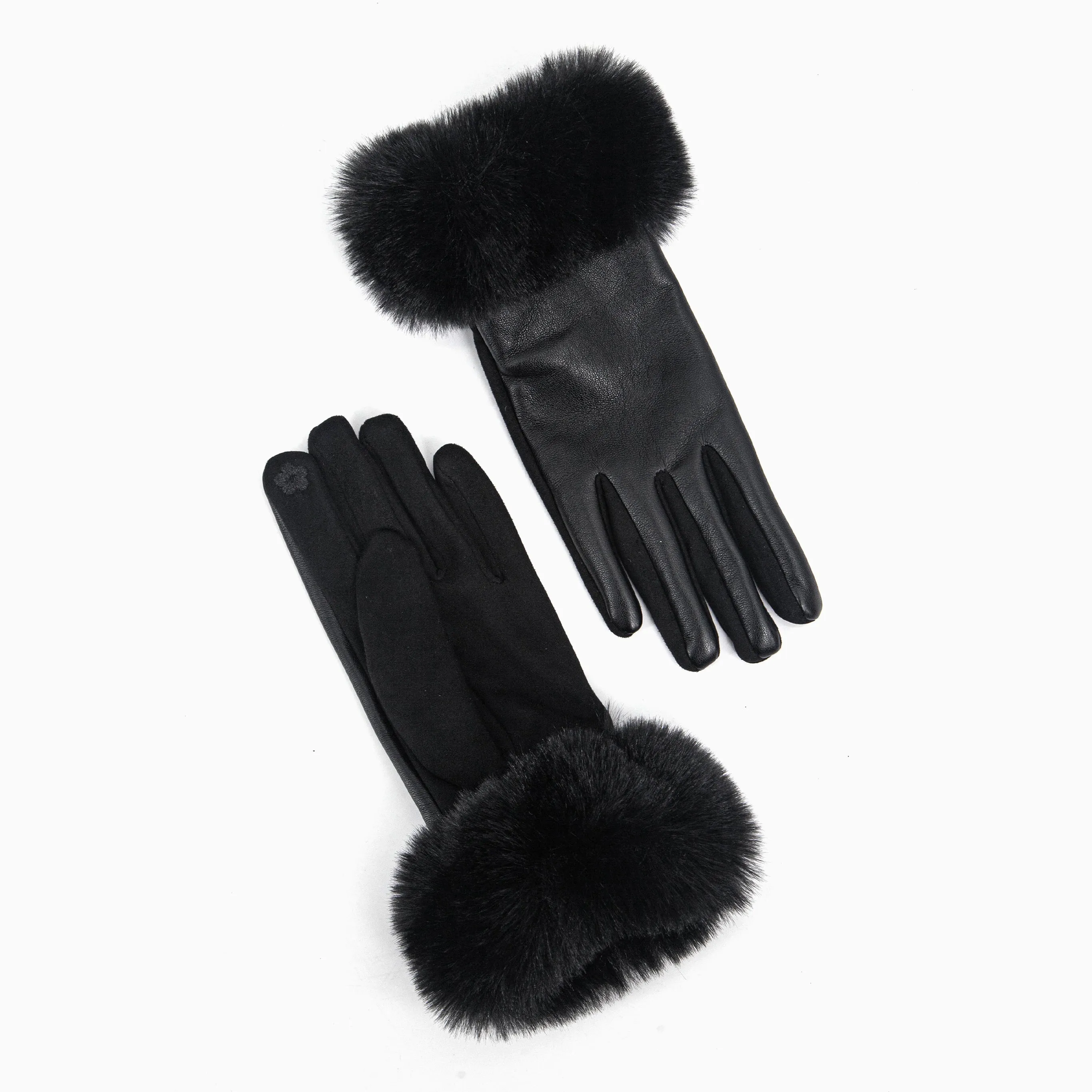 Maya Faux Fur Cuff Gloves - Black, PU