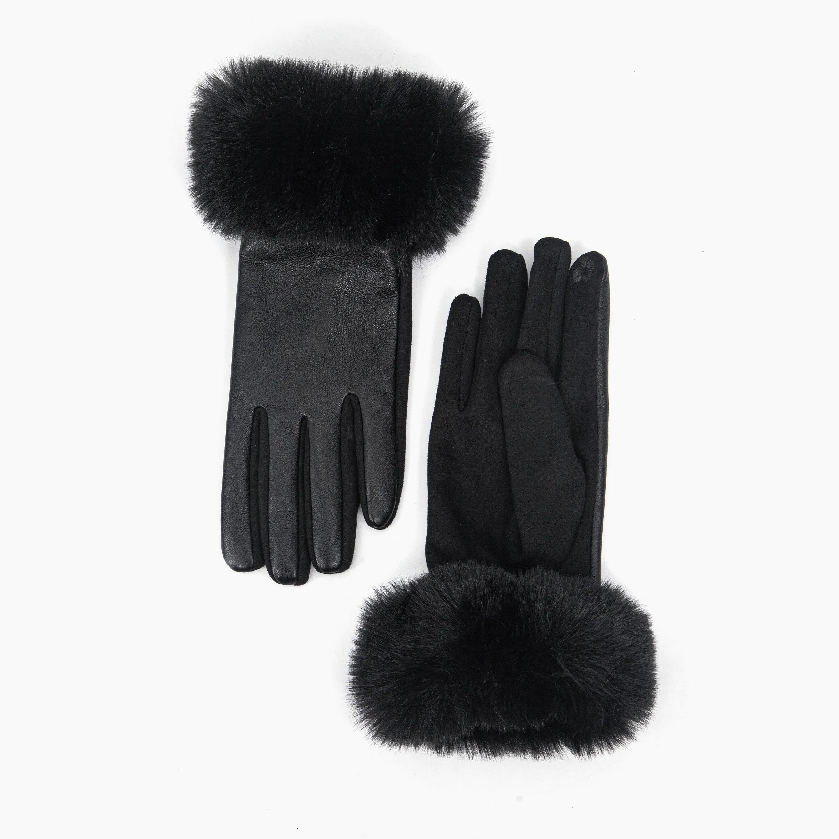 Maya Faux Fur Cuff Gloves - Black, PU