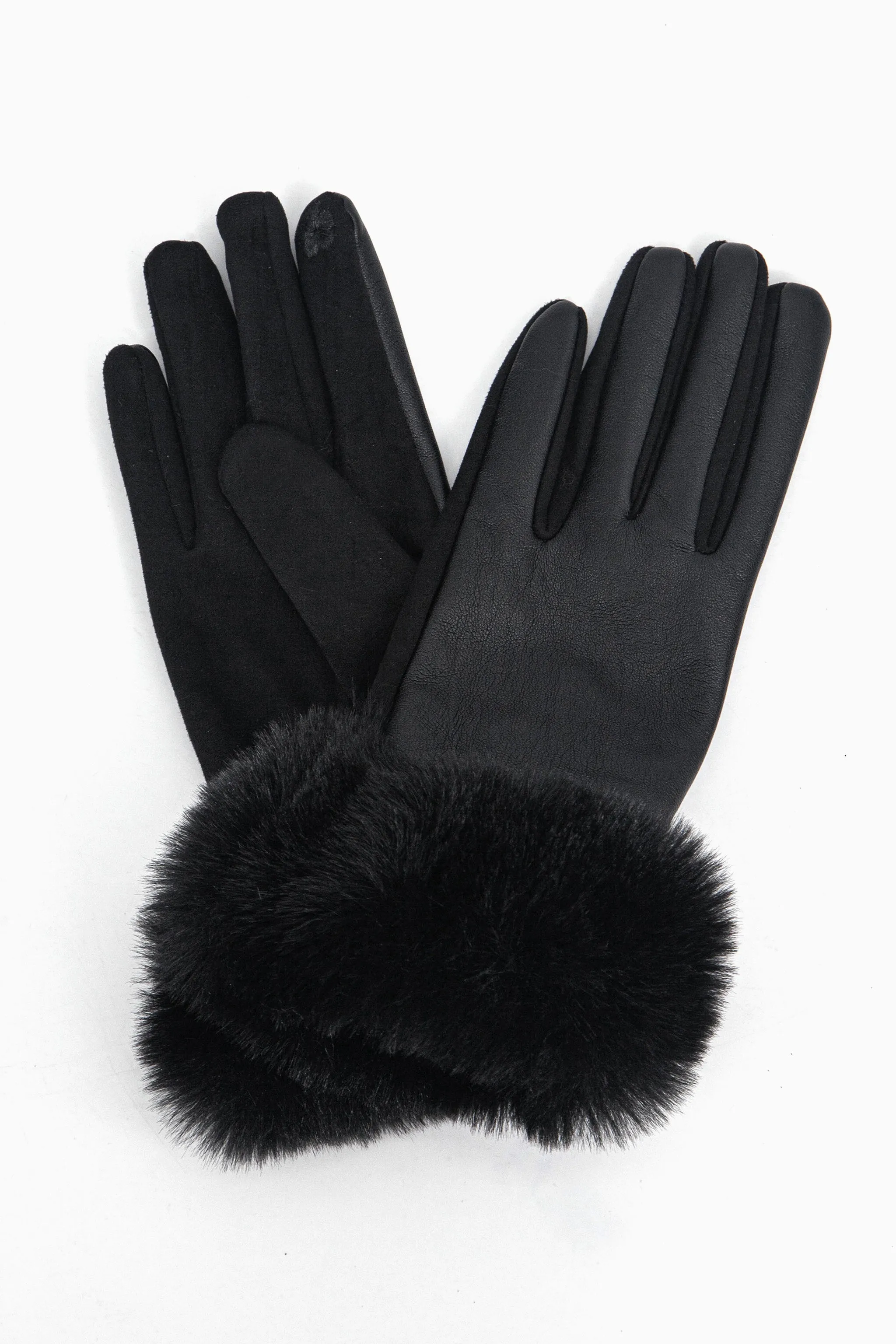 Maya Faux Fur Cuff Gloves - Black, PU
