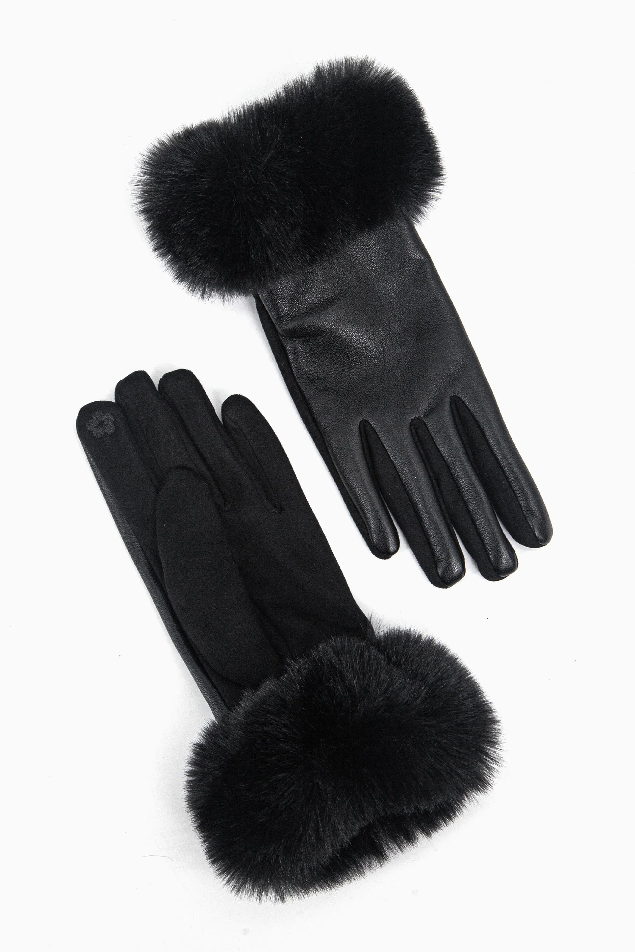 Maya Faux Fur Cuff Gloves - Black, PU