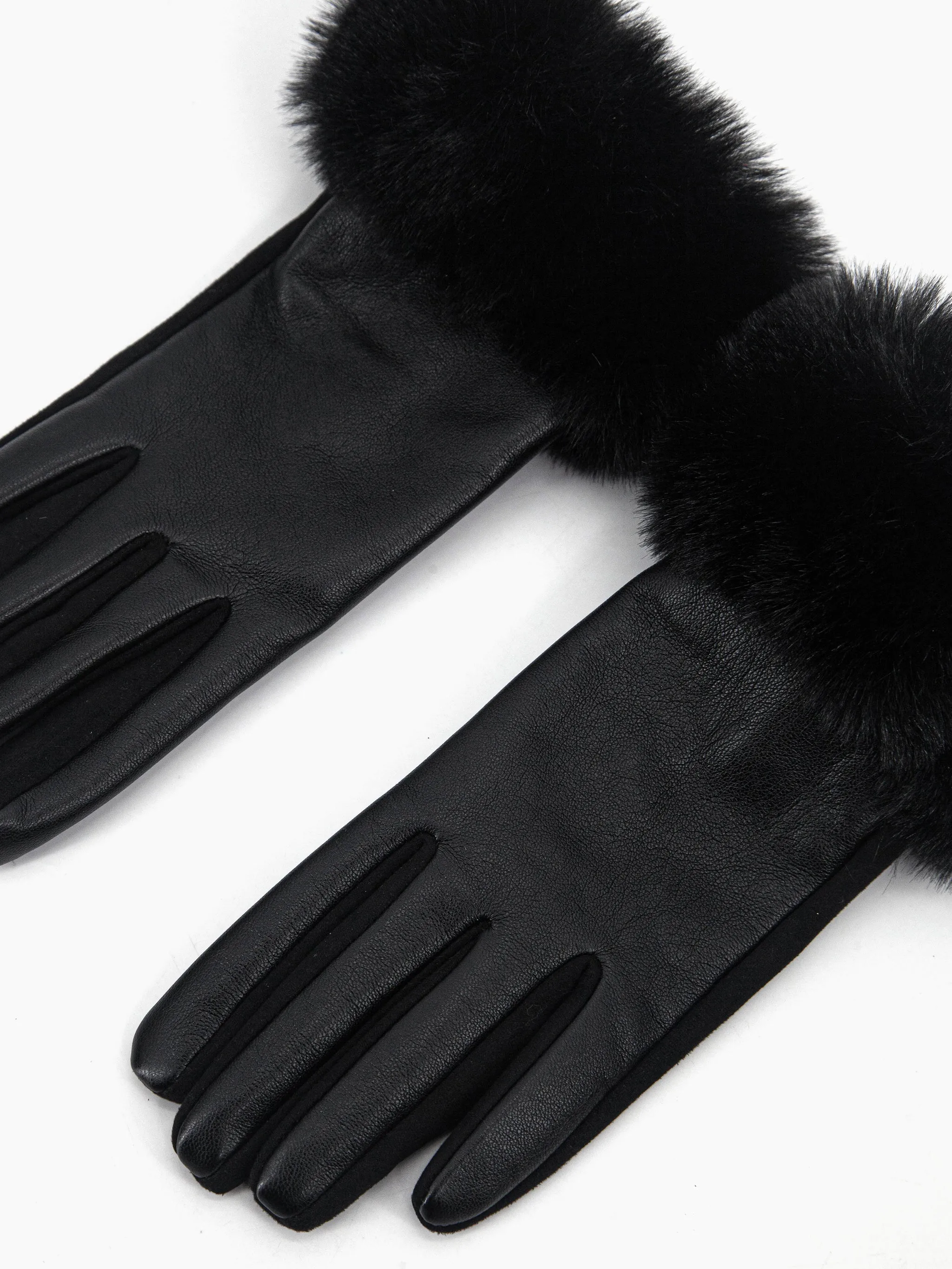 Maya Faux Fur Cuff Gloves - Black, PU