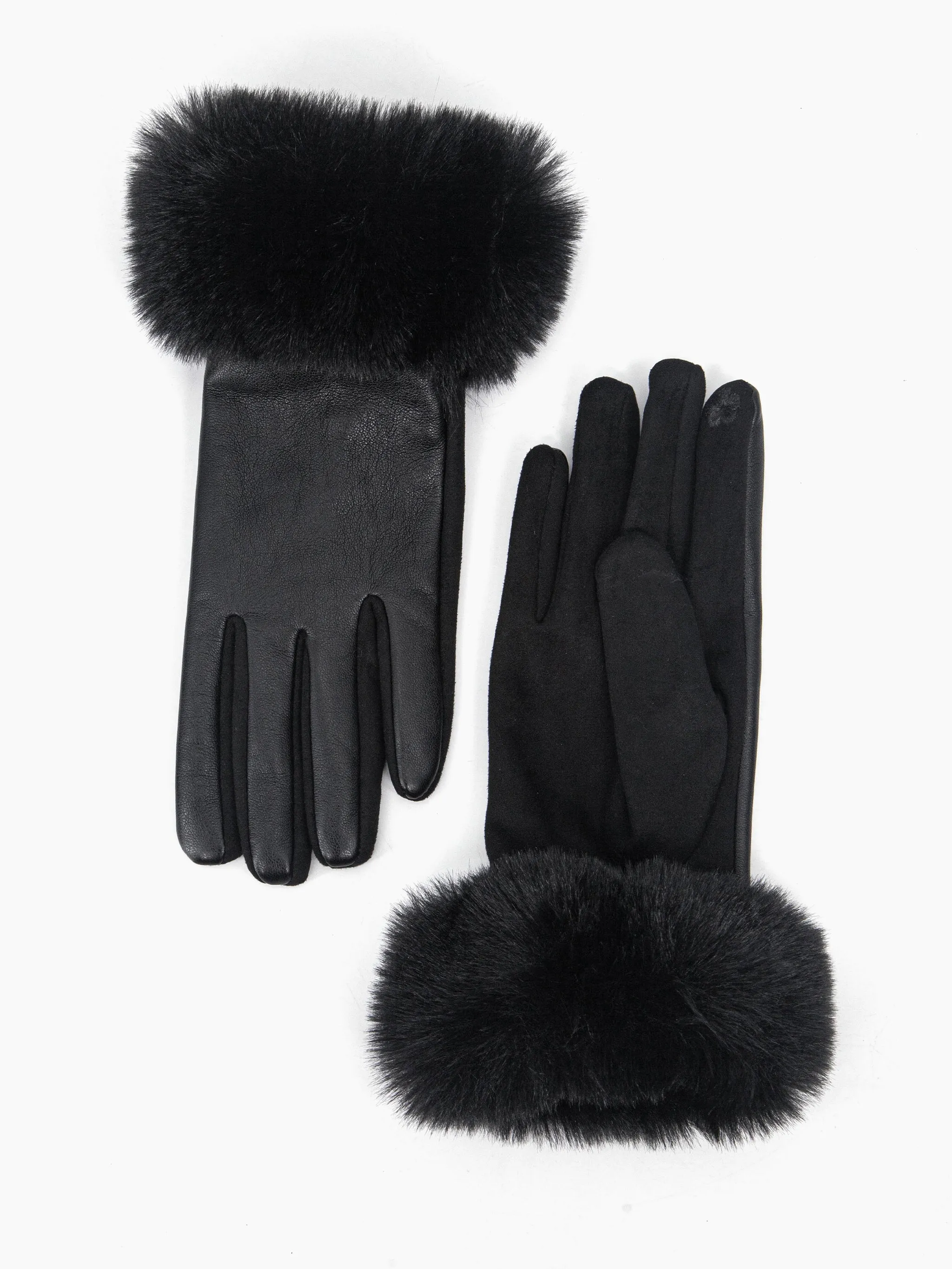 Maya Faux Fur Cuff Gloves - Black, PU