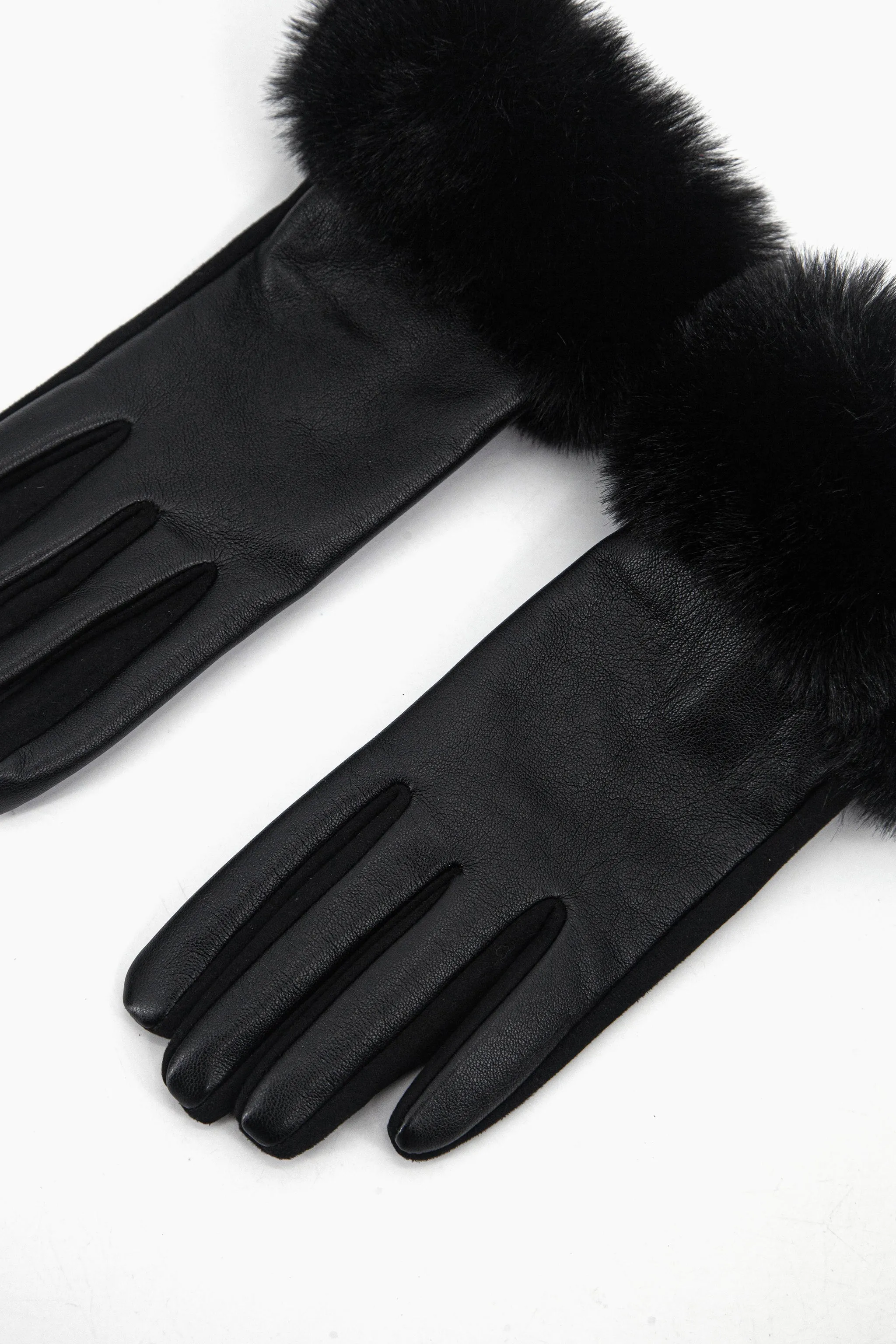 Maya Faux Fur Cuff Gloves - Black, PU
